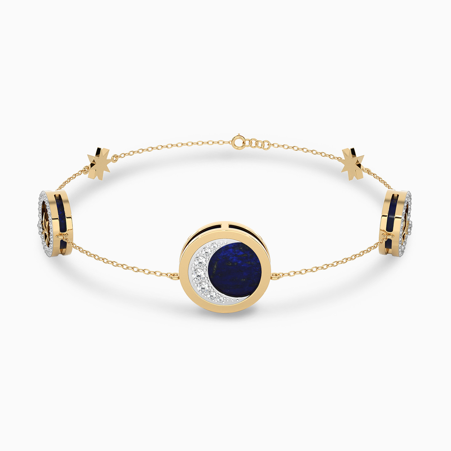 أسورة بسلسلة ذهب هلال عيار 18 قيراط مطلية بالمينا ومزينة بالألماس أسورة بسلسلة ذهب هلال عيار 18 قيراط مطلية بالمينا ومزينة بالألماس