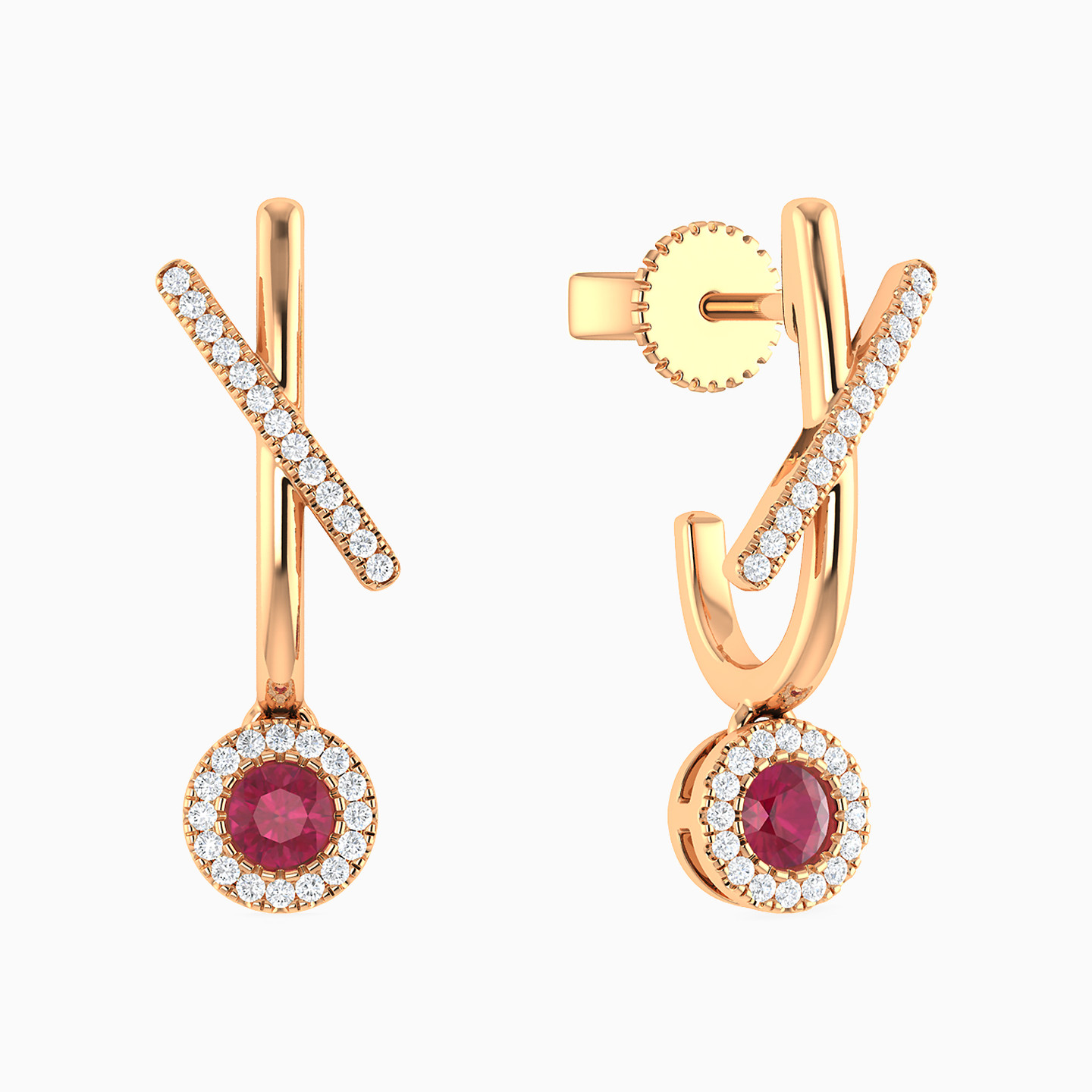 18K Gold Diamond & Colored Stones Drop Earrings - 3