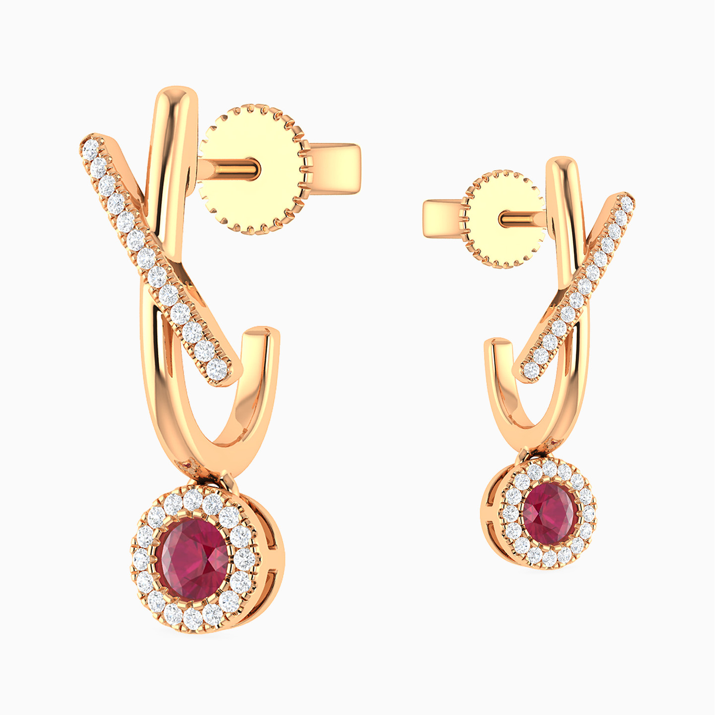 18K Gold Diamond & Colored Stones Drop Earrings - 4