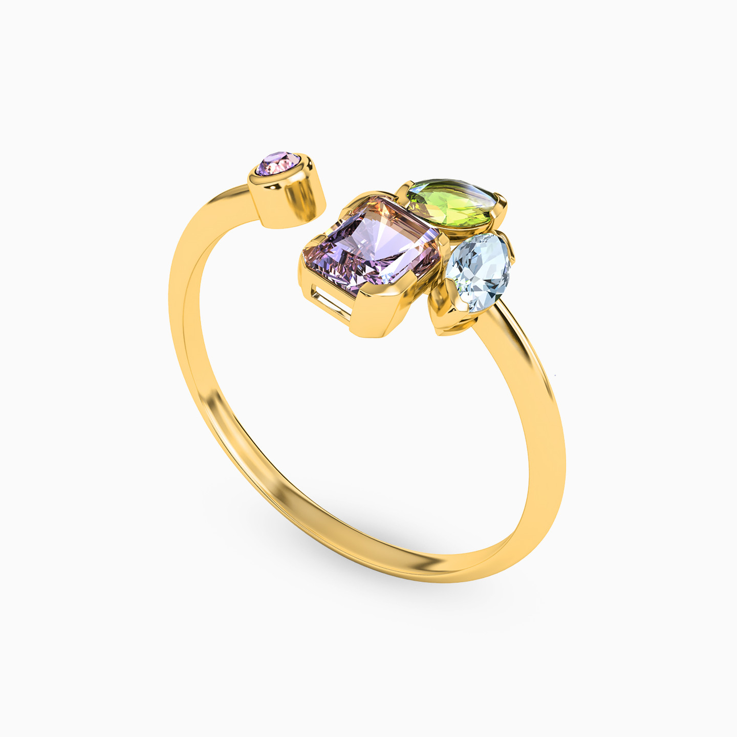 Multishaped Colored Stones Two headed Ring in 18K Gold - 2 Multishaped Colored Stones Two headed Ring in 18K Gold - 2