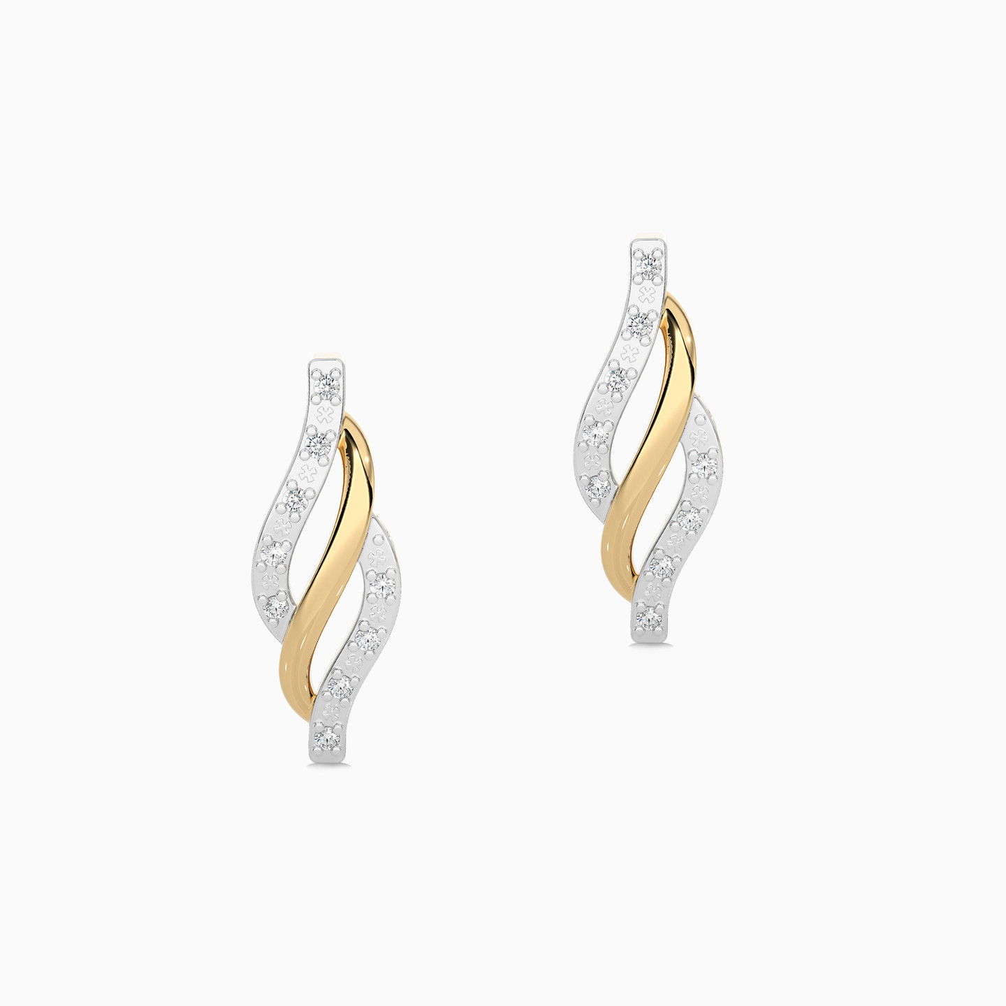 Wave Diamond Stud Earrings in 18K Gold - 2 Wave Diamond Stud Earrings in 18K Gold - 2