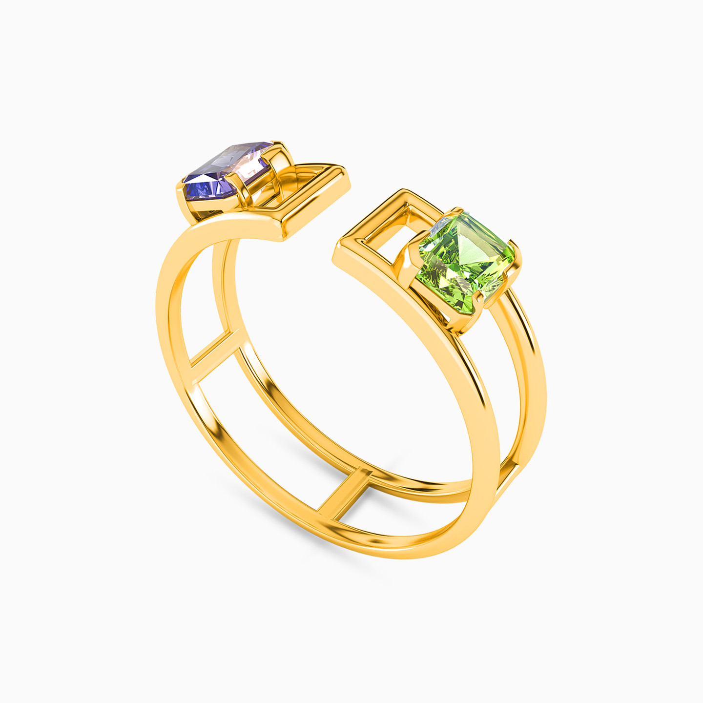 18K Gold Colored Stones Two-headed Ring - 2