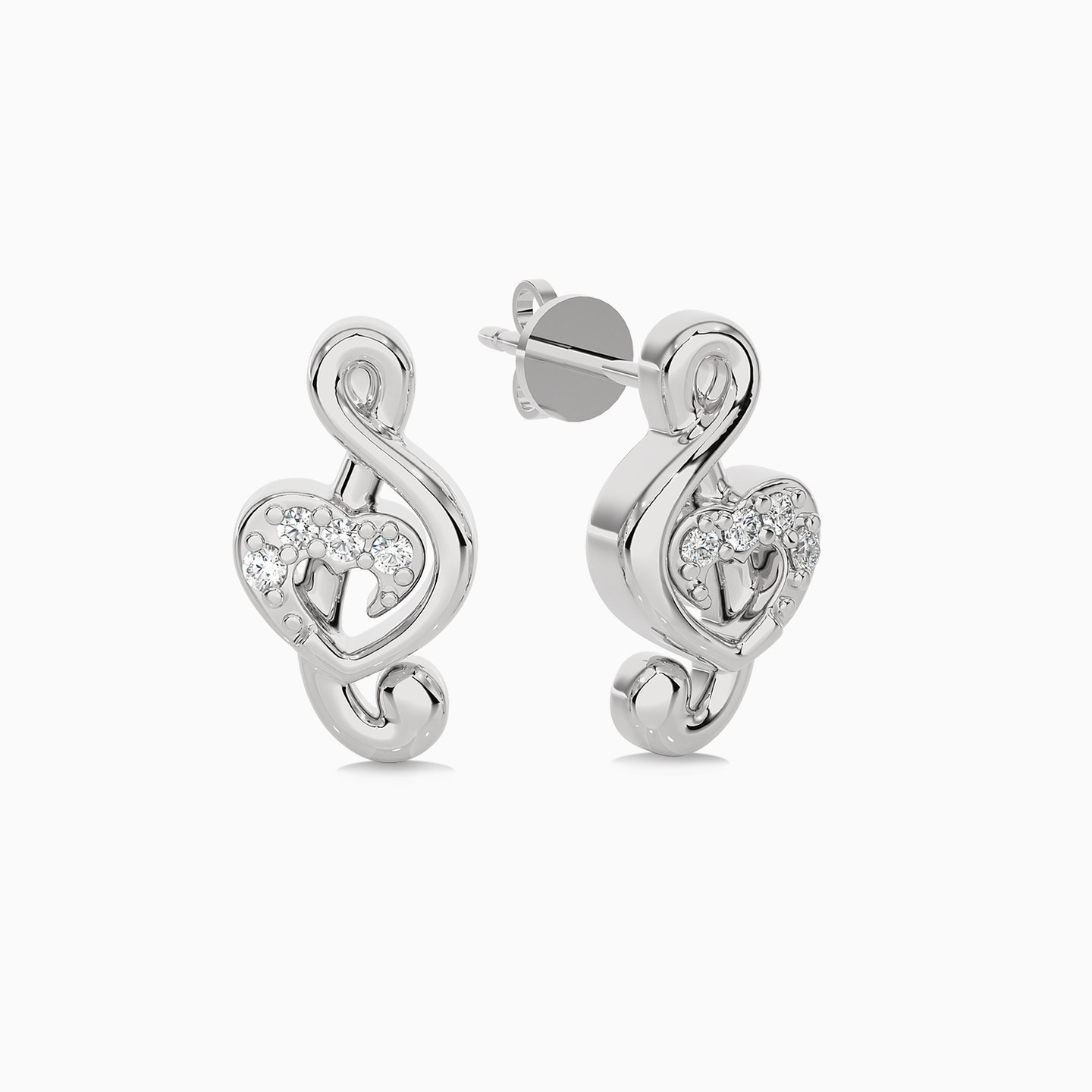Music Note Diamond Stud Earrings in 18K Gold - 2 Music Note Diamond Stud Earrings in 18K Gold - 2