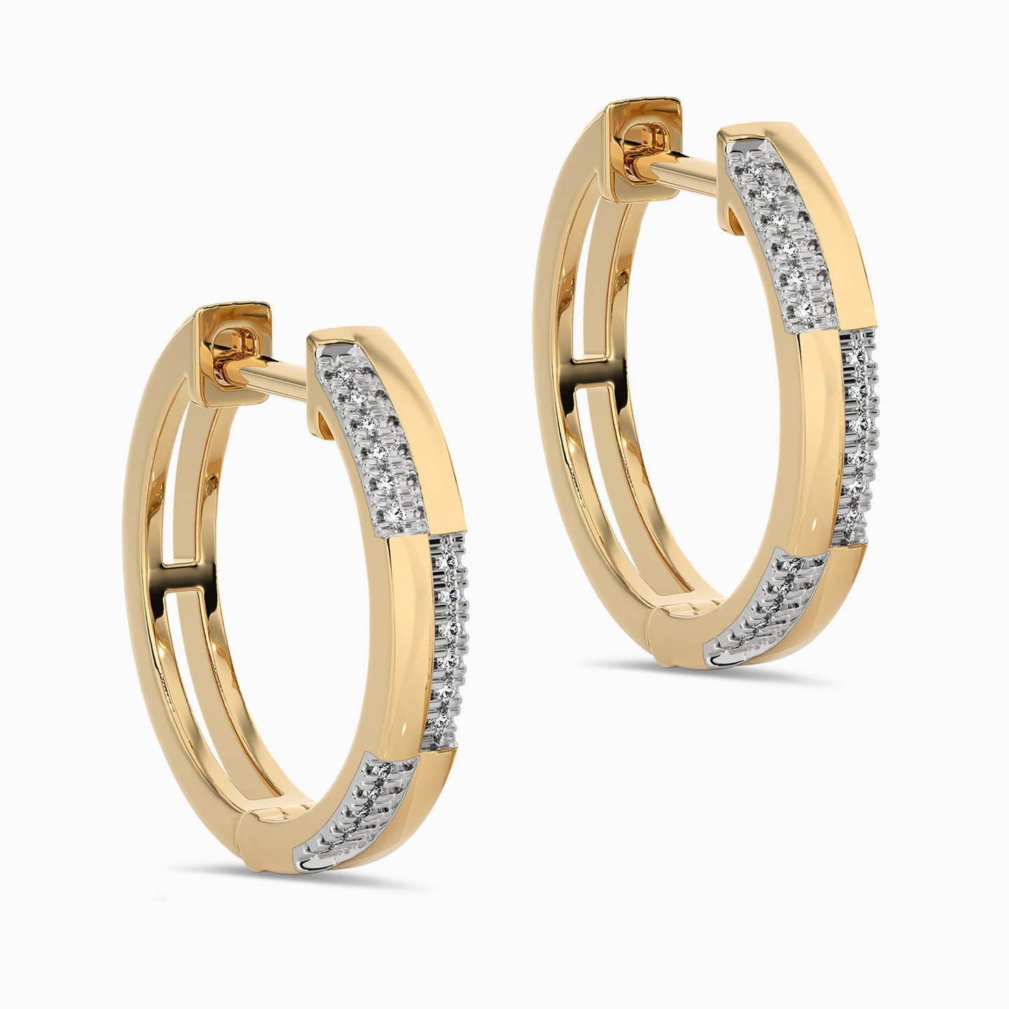 18K Gold Diamond Hoop Earrings - 2