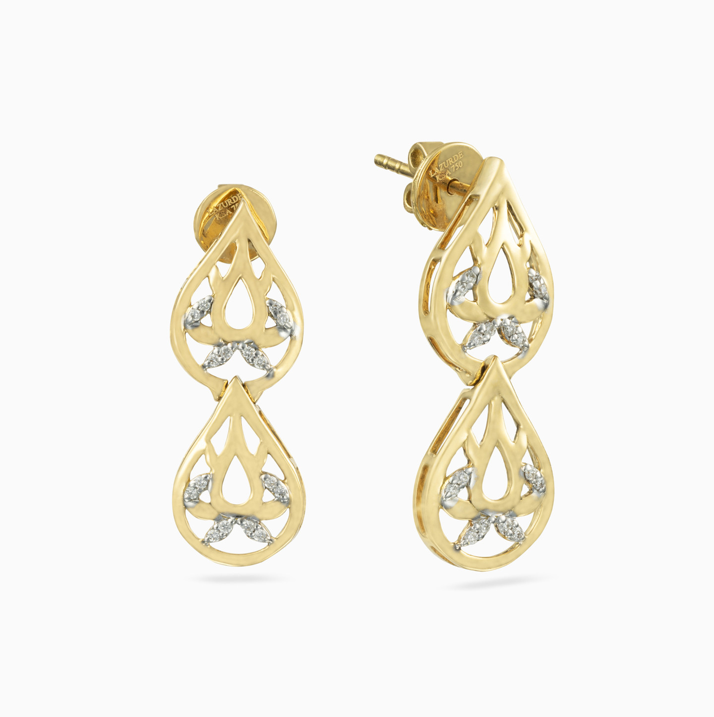 18K Gold Diamond Drop Earrings - 2