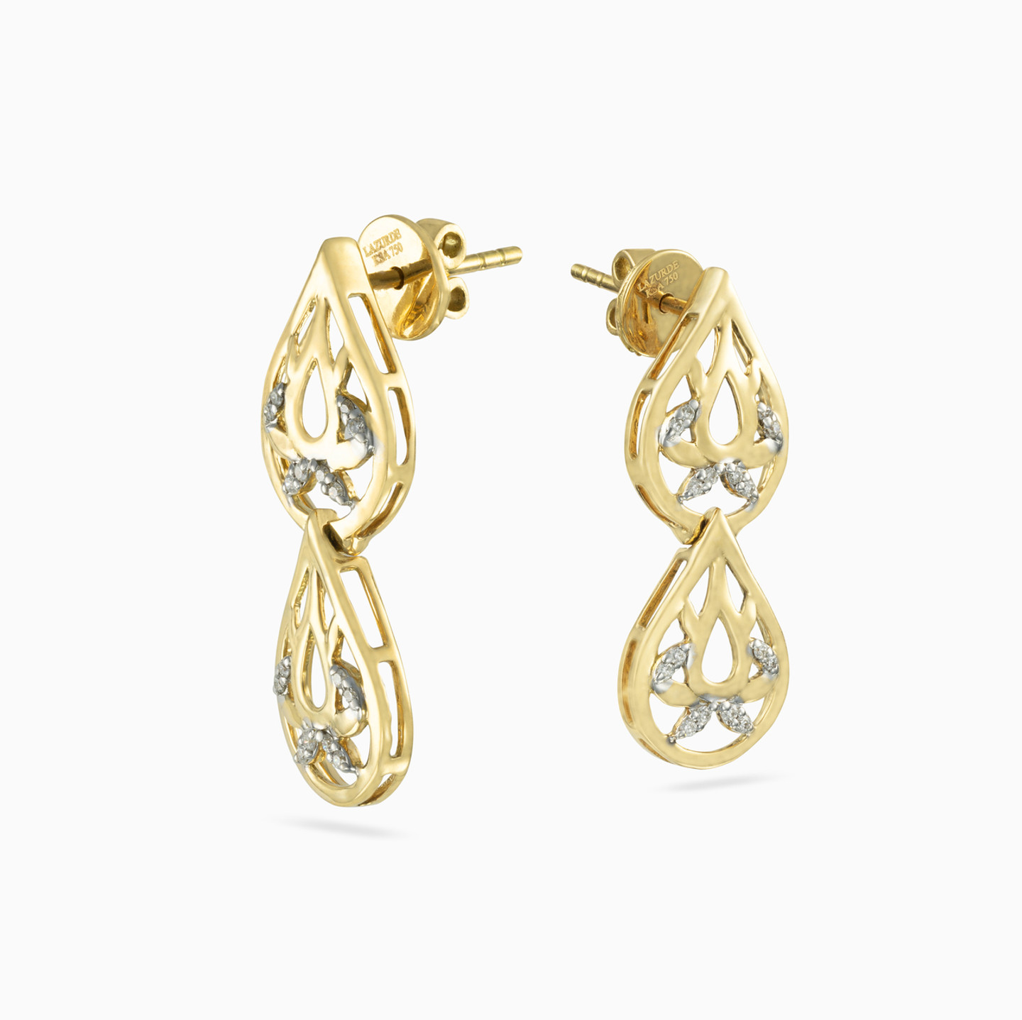 18K Gold Diamond Drop Earrings - 3