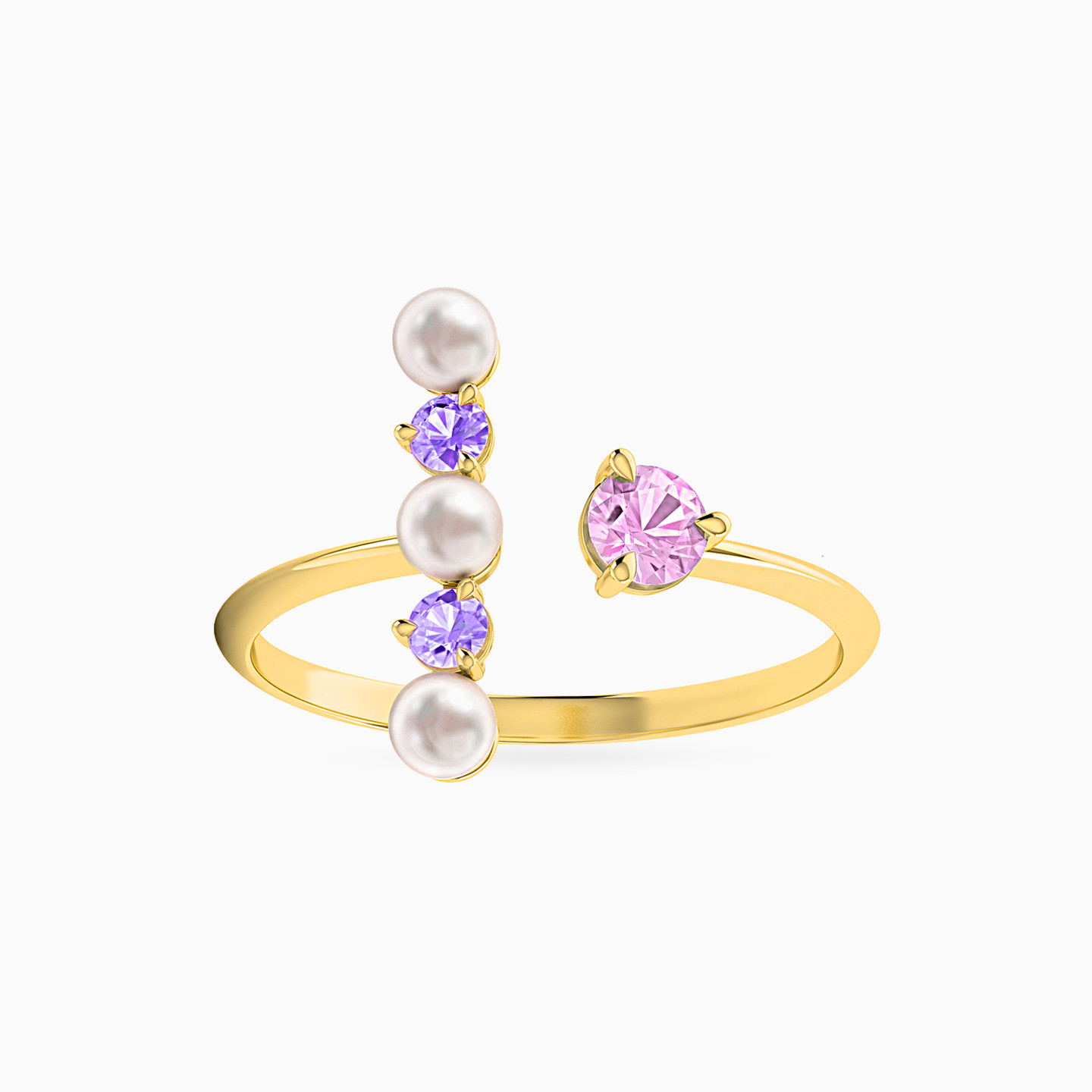 Circle Pearls & Colored Stones Two-headed Ring in 18K Gold