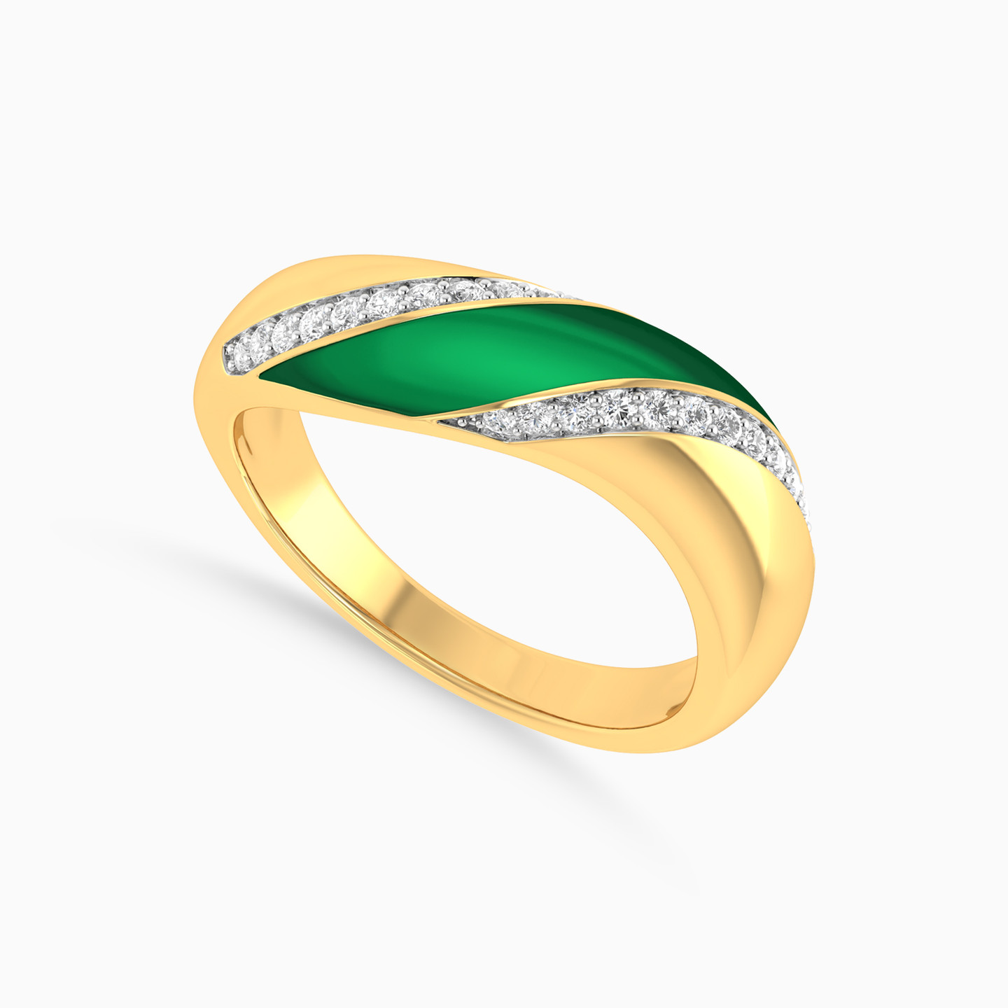 Wave Diamond & Enamel Coated Ring in 18K Gold - 3 Wave Diamond & Enamel Coated Ring in 18K Gold - 3