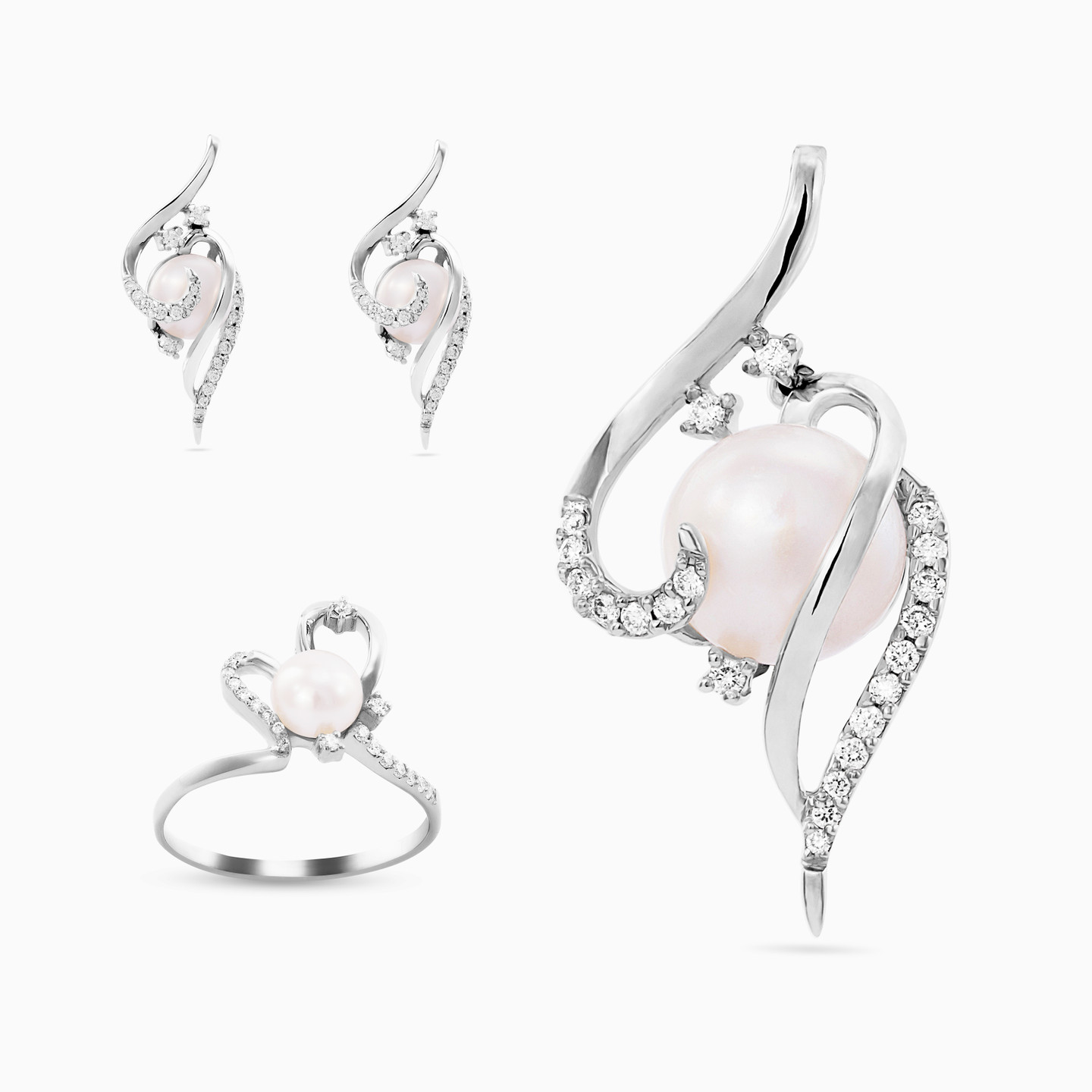 Abstract Shaped Diamond & Pearl Half Set in 18K Gold