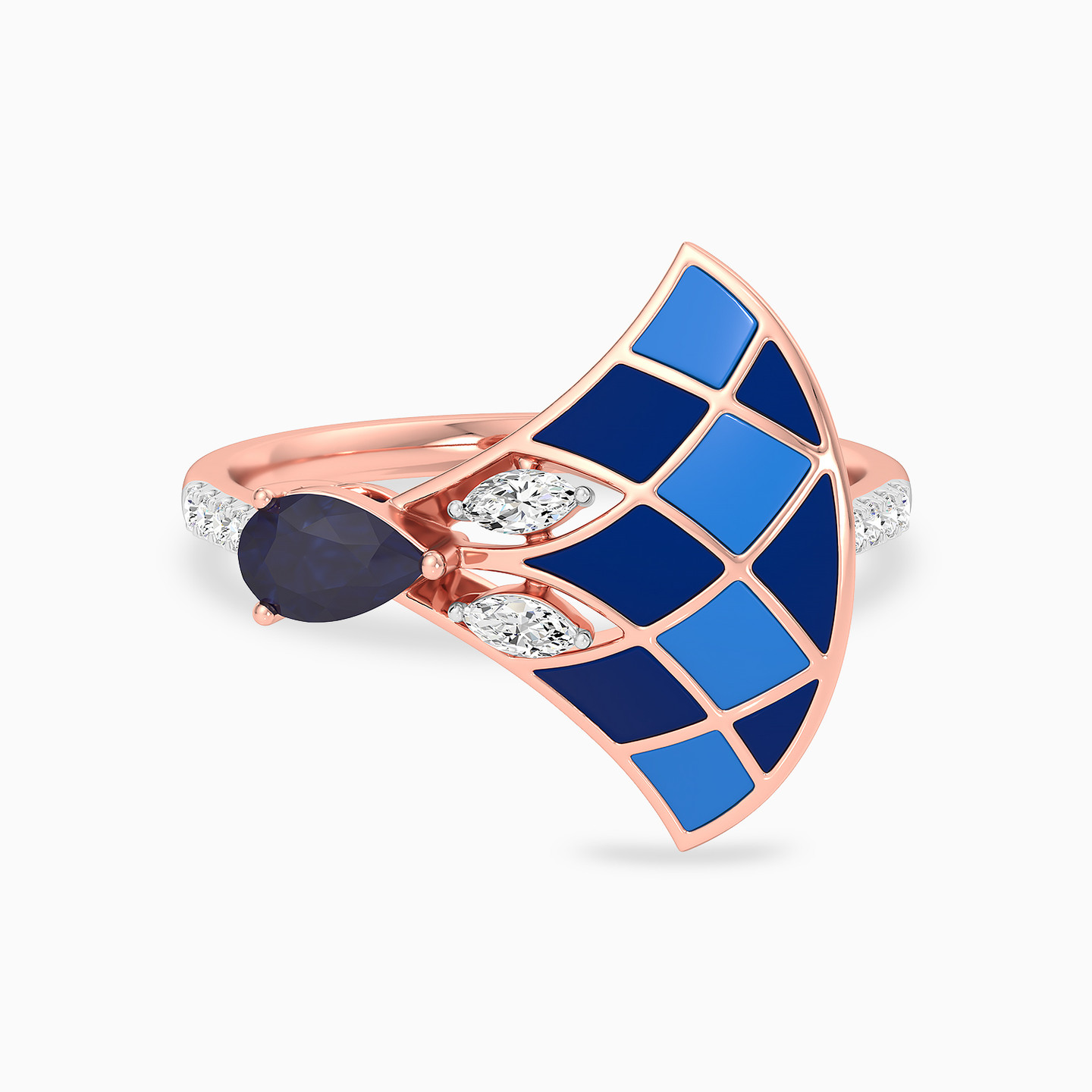 Multi-shaped Diamond & Enamel Coated with Colored Stones Statement Ring in 18K Gold