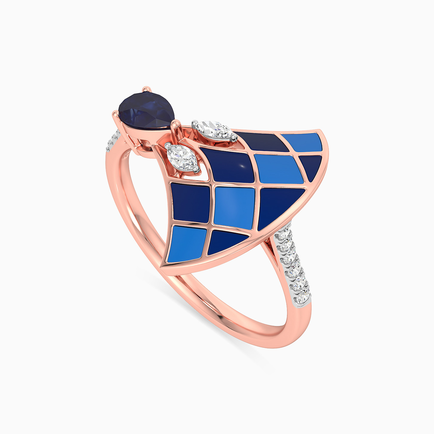 Multi-shaped Diamond & Enamel Coated with Colored Stones Statement Ring in 18K Gold - 2