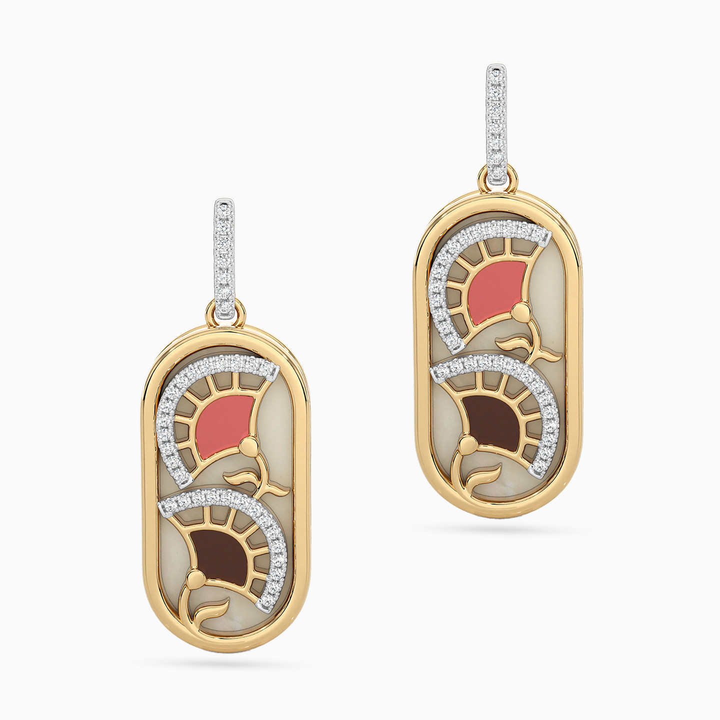 Oval Diamond & Enamel Coated Drop Earrings in 18K Gold - 4 Oval Diamond & Enamel Coated Drop Earrings in 18K Gold - 4