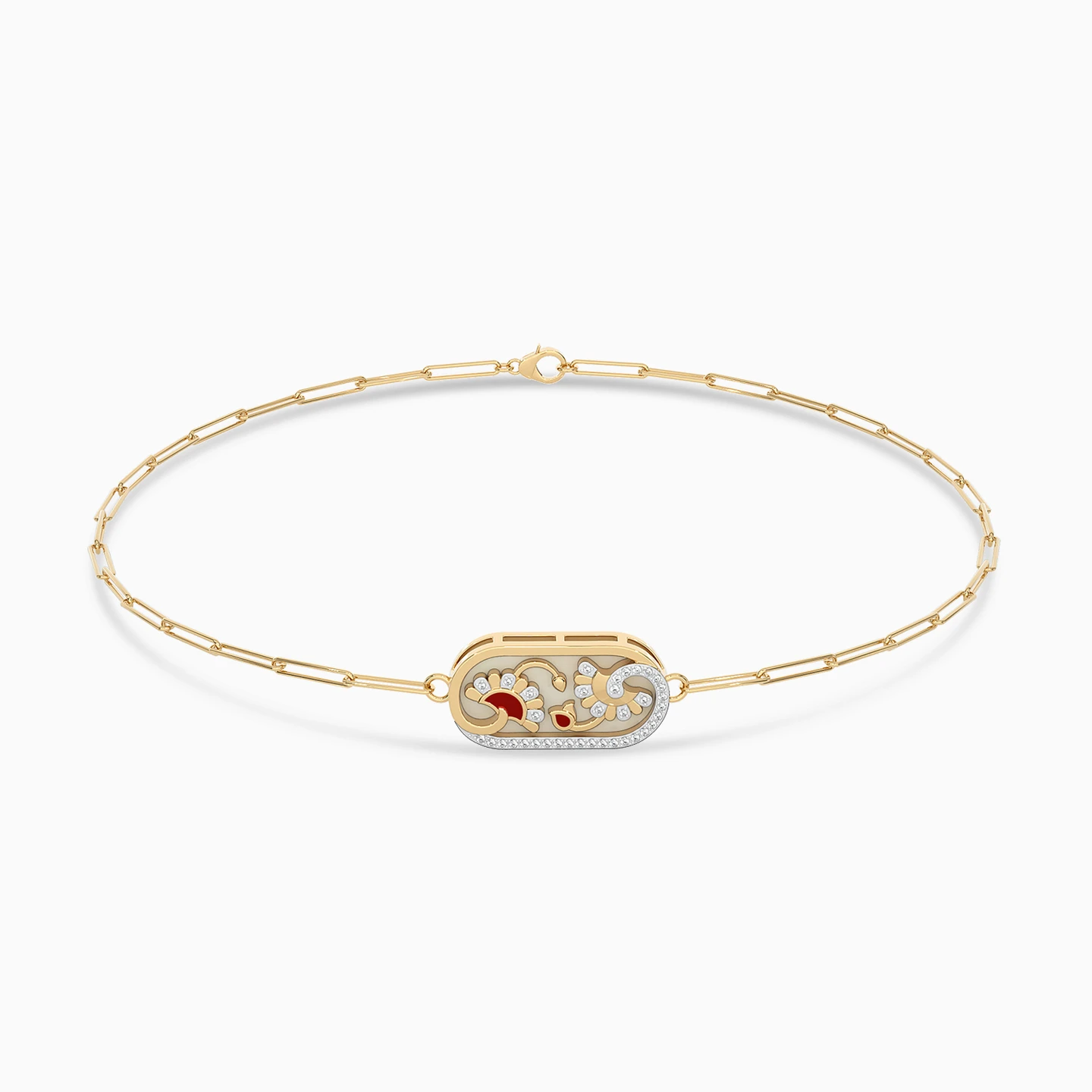 Oval Diamond & Enamel CoatedChain Bracelet in 18K Gold Oval Diamond & Enamel CoatedChain Bracelet in 18K Gold