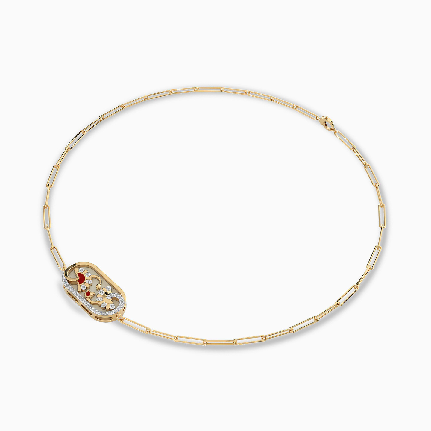 Oval Diamond & Enamel CoatedChain Bracelet in 18K Gold - 3 Oval Diamond & Enamel CoatedChain Bracelet in 18K Gold - 3