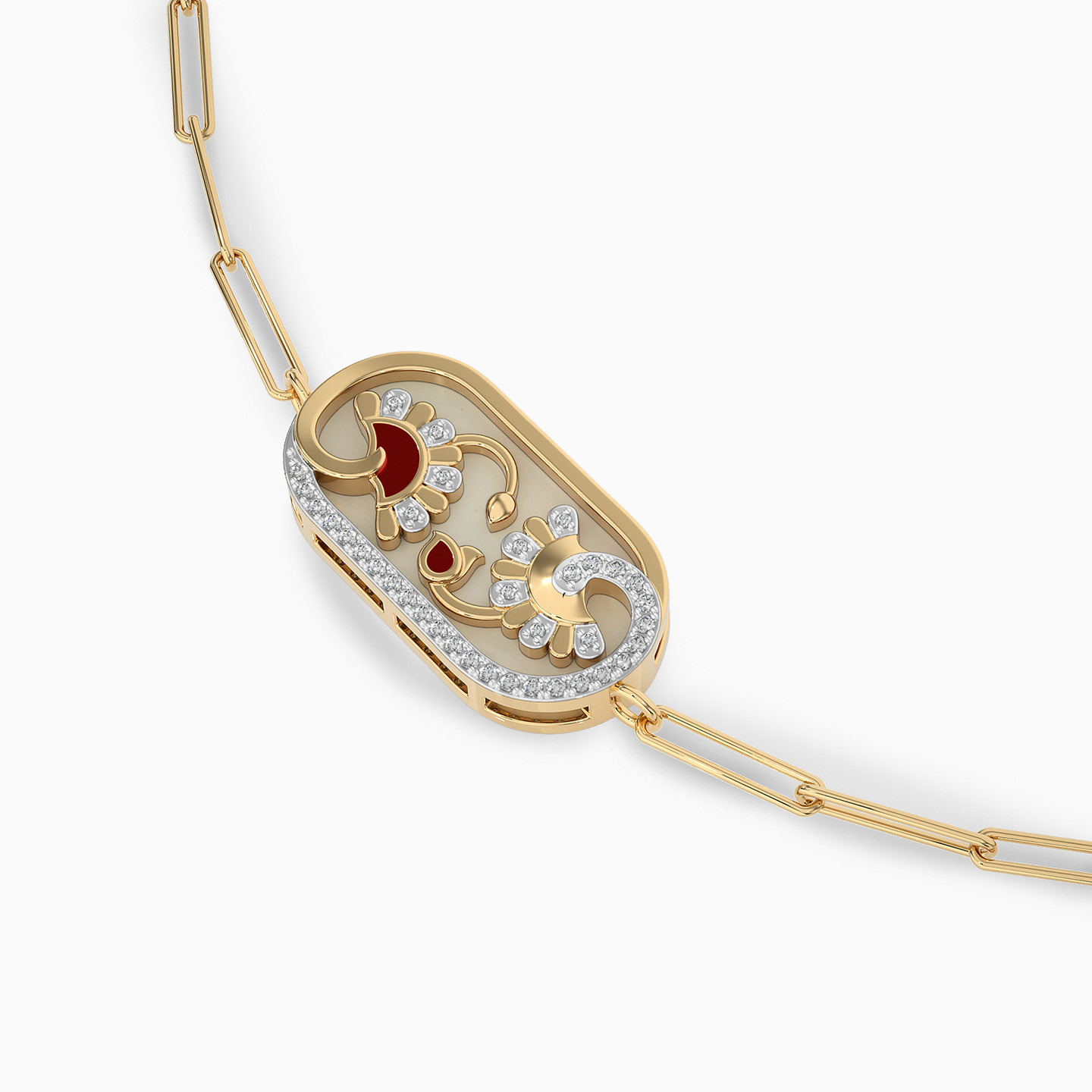 Oval Diamond & Enamel CoatedChain Bracelet in 18K Gold - 4 Oval Diamond & Enamel CoatedChain Bracelet in 18K Gold - 4