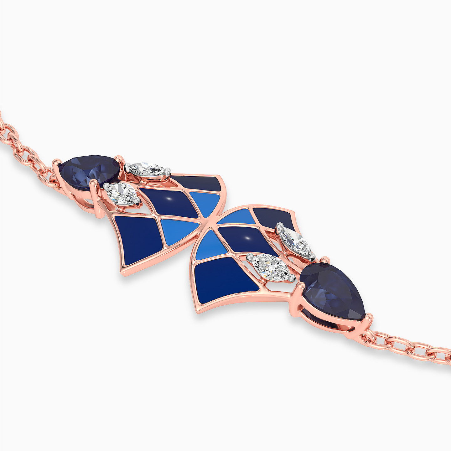 Multi-shaped Diamond & Enamel Coated with Colored Stones Chain Bracelet in 18K Gold - 3