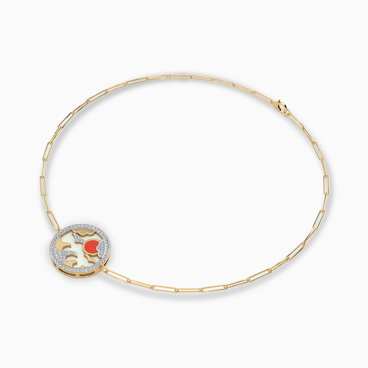 Circle Shaped Diamond & Enamel Coated Chain Bracelet in 18K Gold - 2