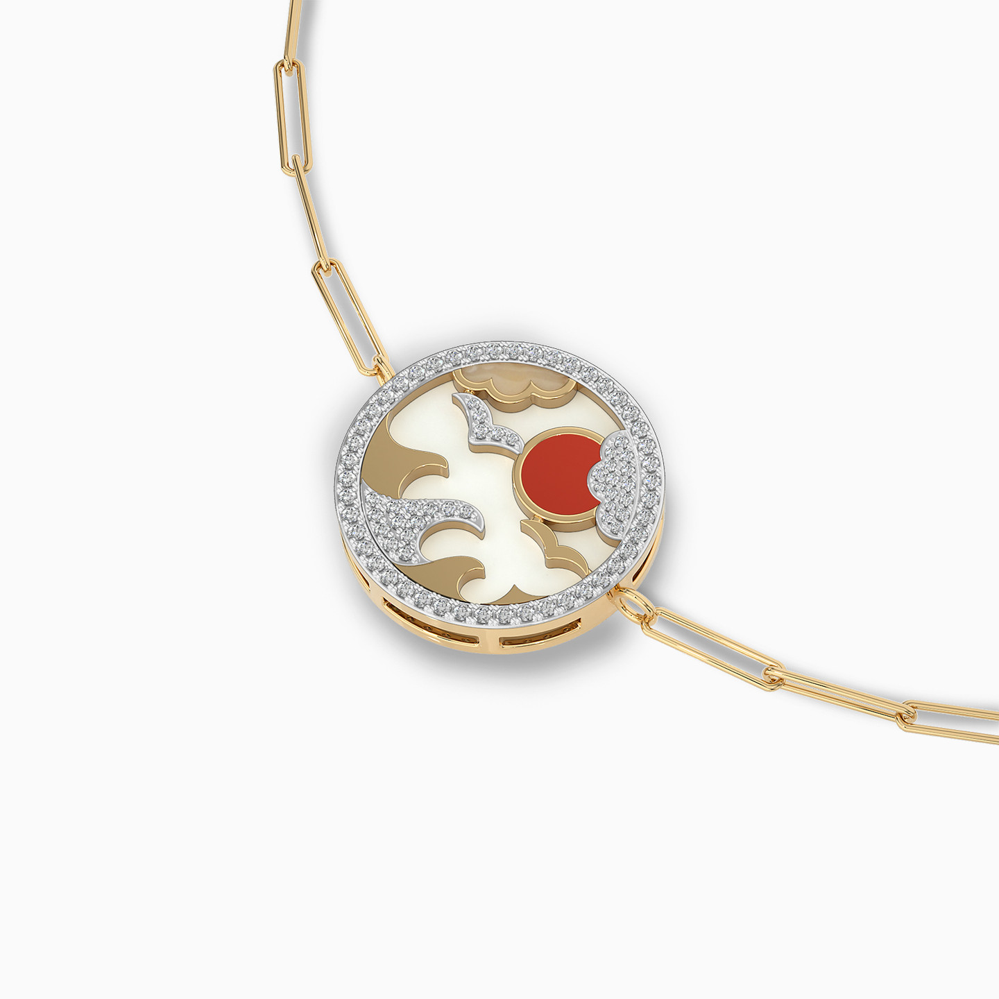 Circle Shaped Diamond & Enamel Coated Chain Bracelet in 18K Gold - 3