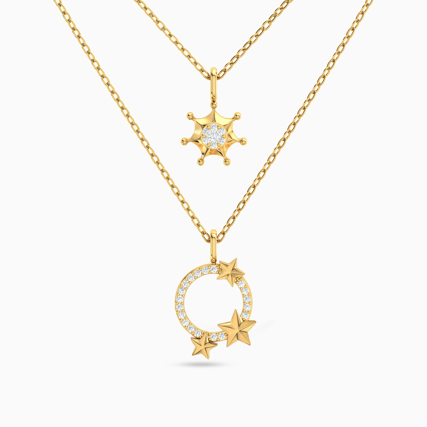 Multi-shaped Diamonds Layered Necklace in 18K Gold Multi-shaped Diamonds Layered Necklace in 18K Gold