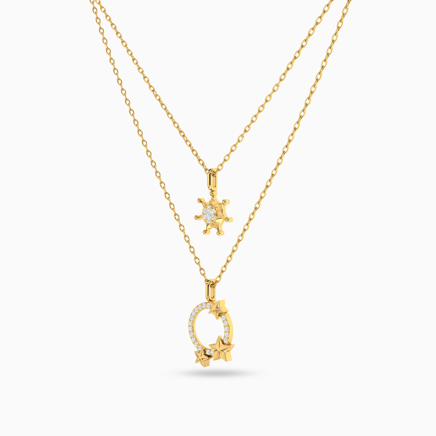 Multi-shaped Diamonds Layered Necklace in 18K Gold - 2 Multi-shaped Diamonds Layered Necklace in 18K Gold - 2