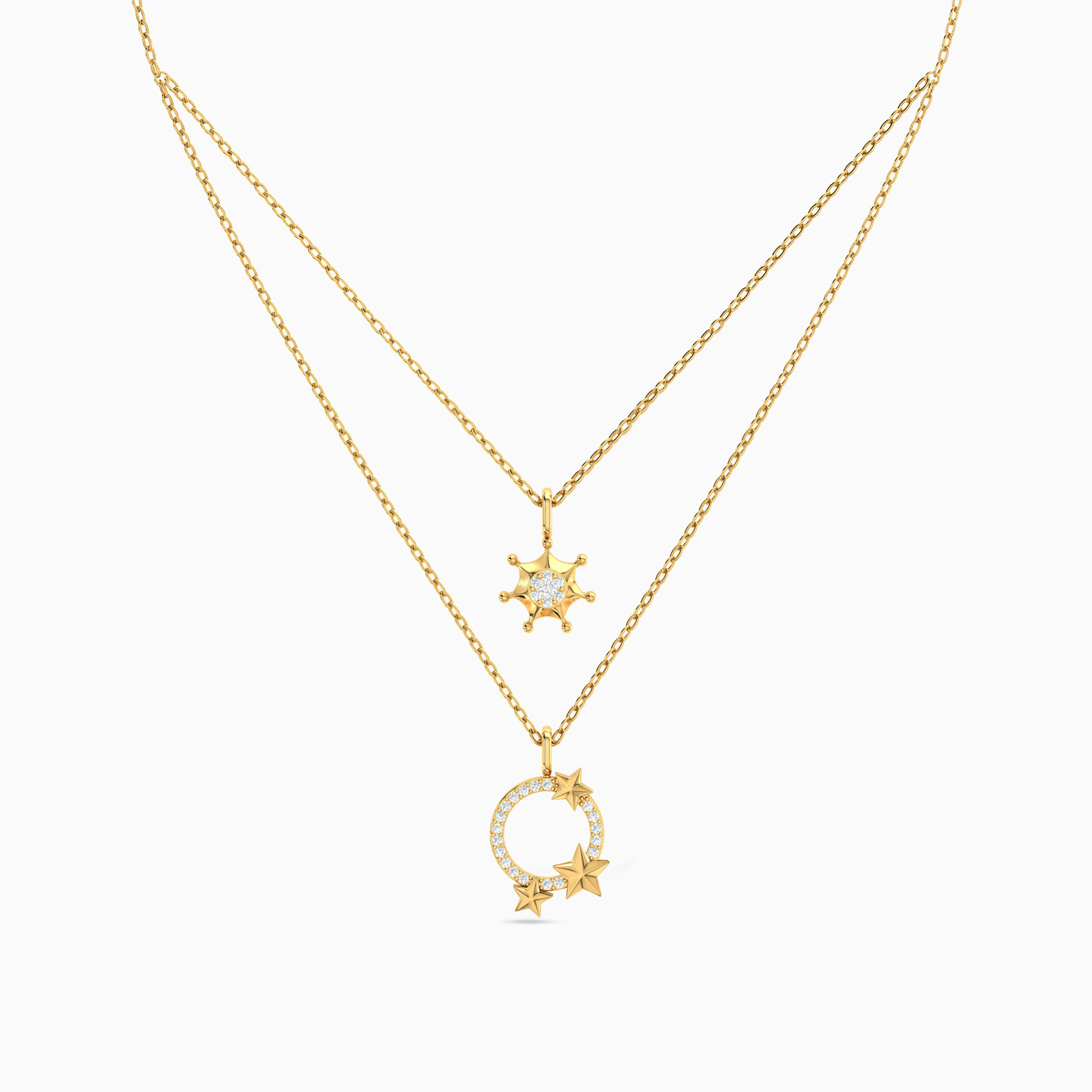 Multi-shaped Diamonds Layered Necklace in 18K Gold - 3 Multi-shaped Diamonds Layered Necklace in 18K Gold - 3