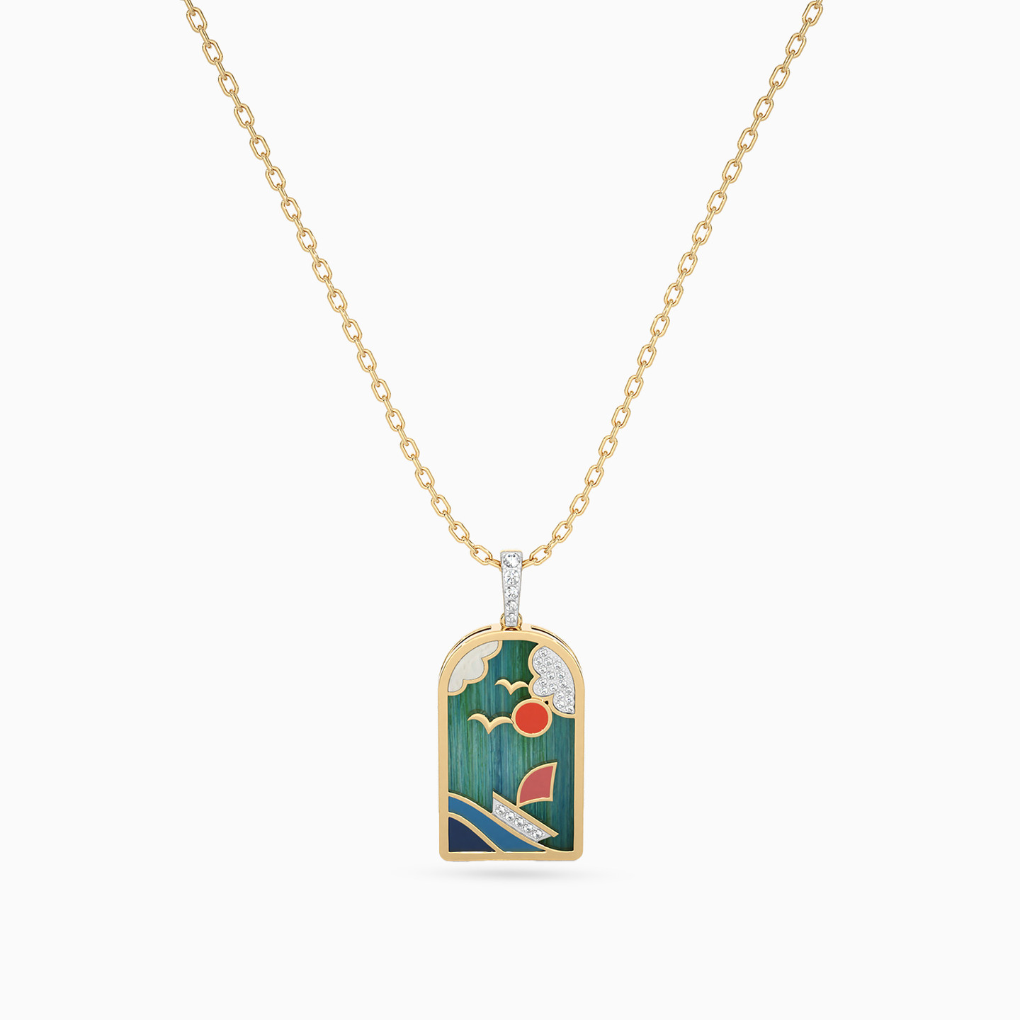 دلاية ذهب قوس عيار 18 قيراط مطلية بالمينا ومزينة بالألماس - 3 دلاية ذهب قوس عيار 18 قيراط مطلية بالمينا ومزينة بالألماس - 3