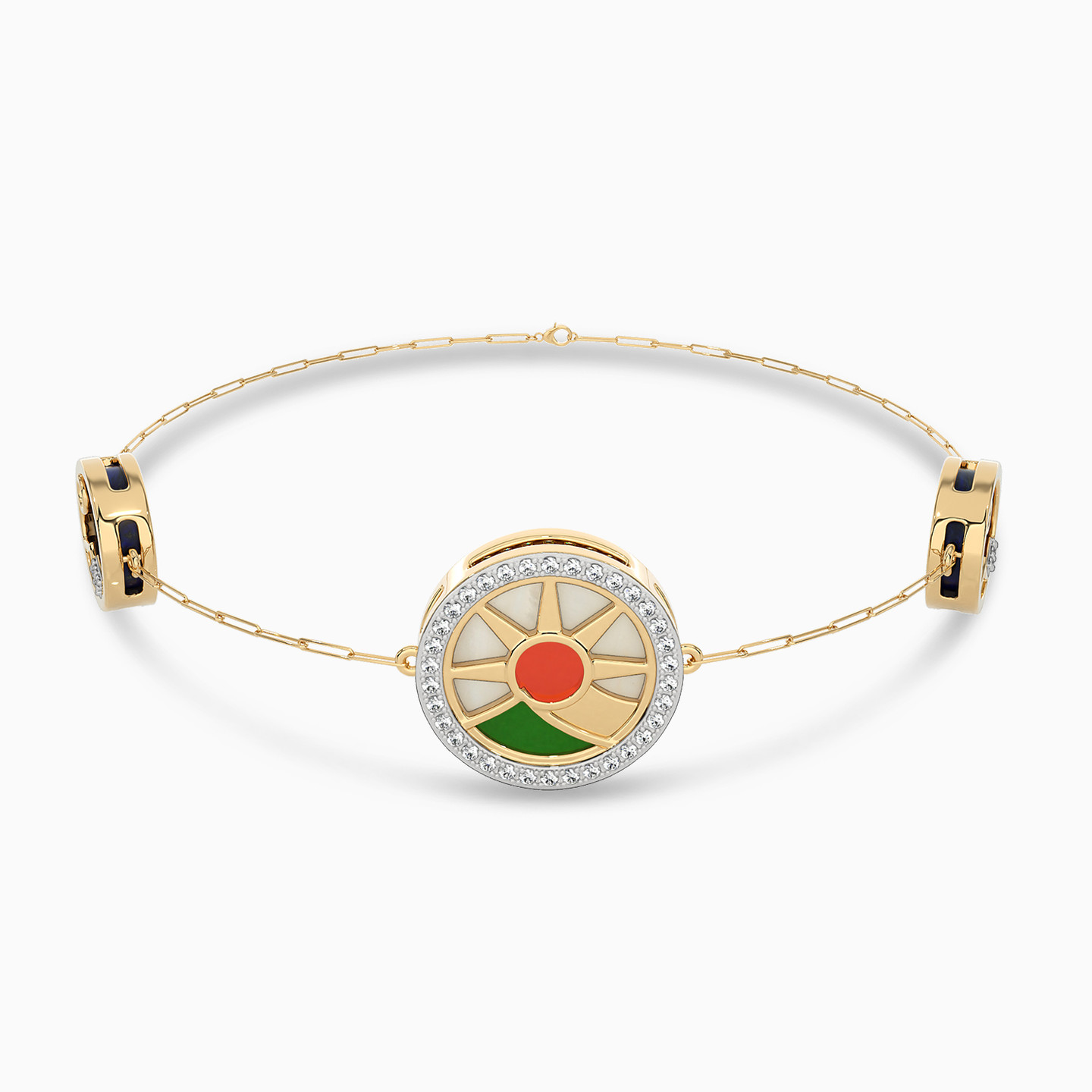 أسورة بسلسلة ذهب دائري عيار 18 قيراط مطلية بالمينا ومزينة بالألماس أسورة بسلسلة ذهب دائري عيار 18 قيراط مطلية بالمينا ومزينة بالألماس