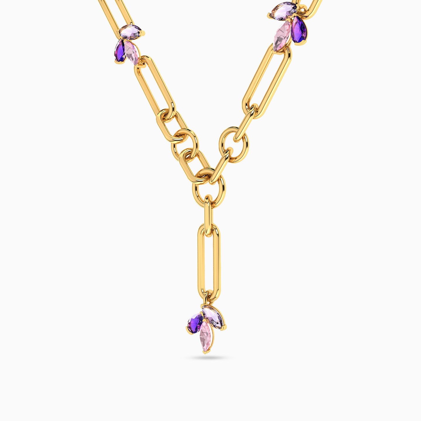 Links Purple Stone Necklace In 18K Gold - 2 Links Purple Stone Necklace In 18K Gold - 2