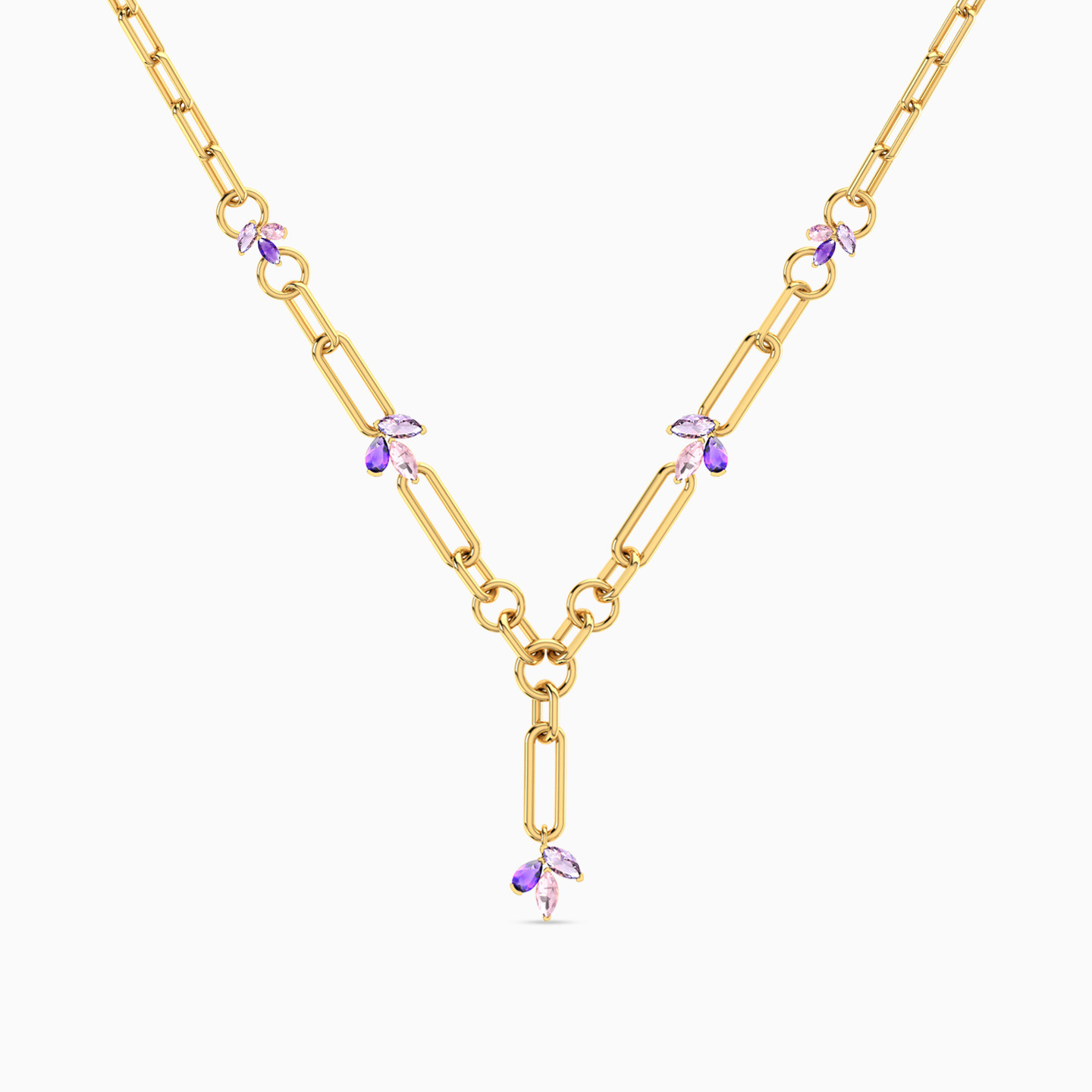 Links Purple Stone Necklace In 18K Gold - 3 Links Purple Stone Necklace In 18K Gold - 3