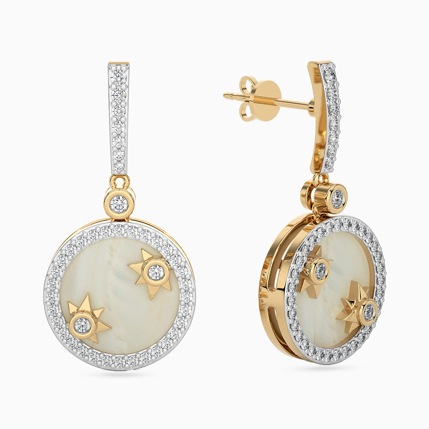 18K Gold Diamond & Enamel Coated Drop Earrings - 2