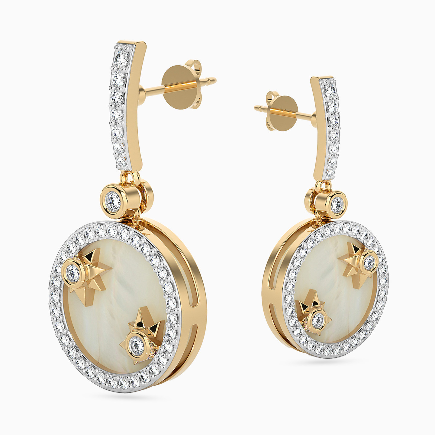 18K Gold Diamond & Enamel Coated Drop Earrings - 3