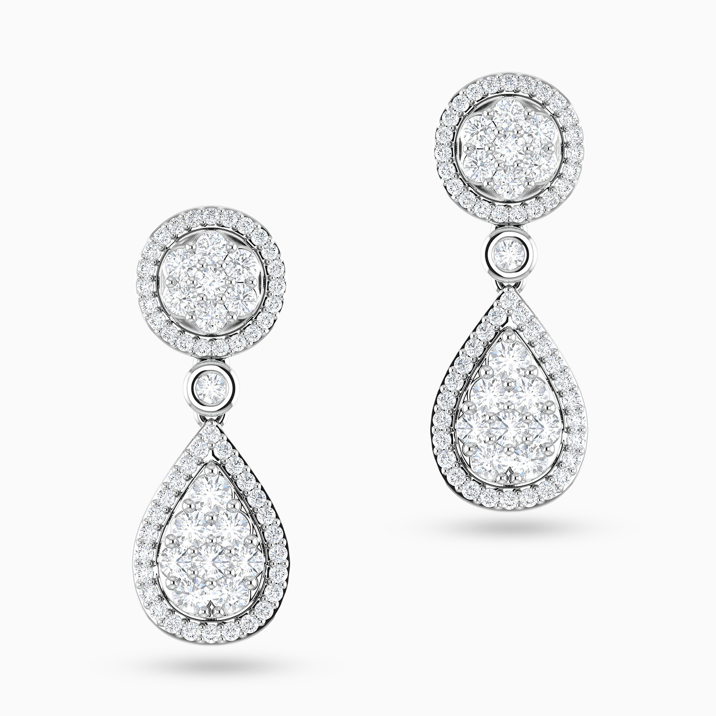 Multi-shaped Diamond Drop Earrings in 18K Gold 