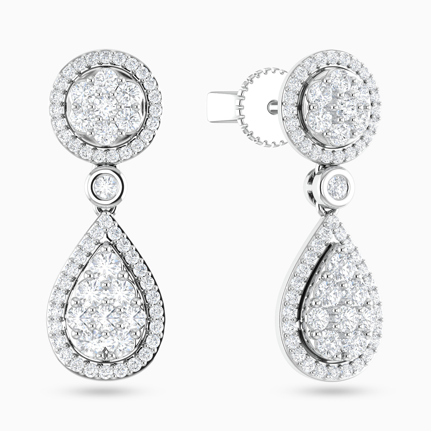 Multi-shaped Diamond Drop Earrings in 18K Gold  - 3