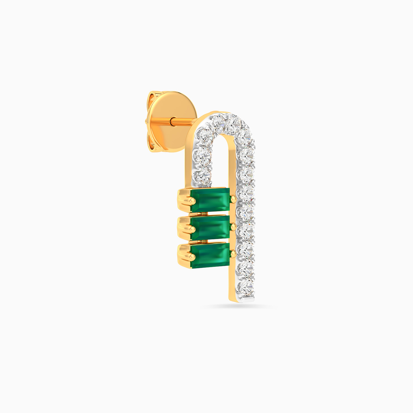 Candy Cane Diamond & Green Stones Stud Earrings in 18K Gold - 4 Candy Cane Diamond & Green Stones Stud Earrings in 18K Gold - 4