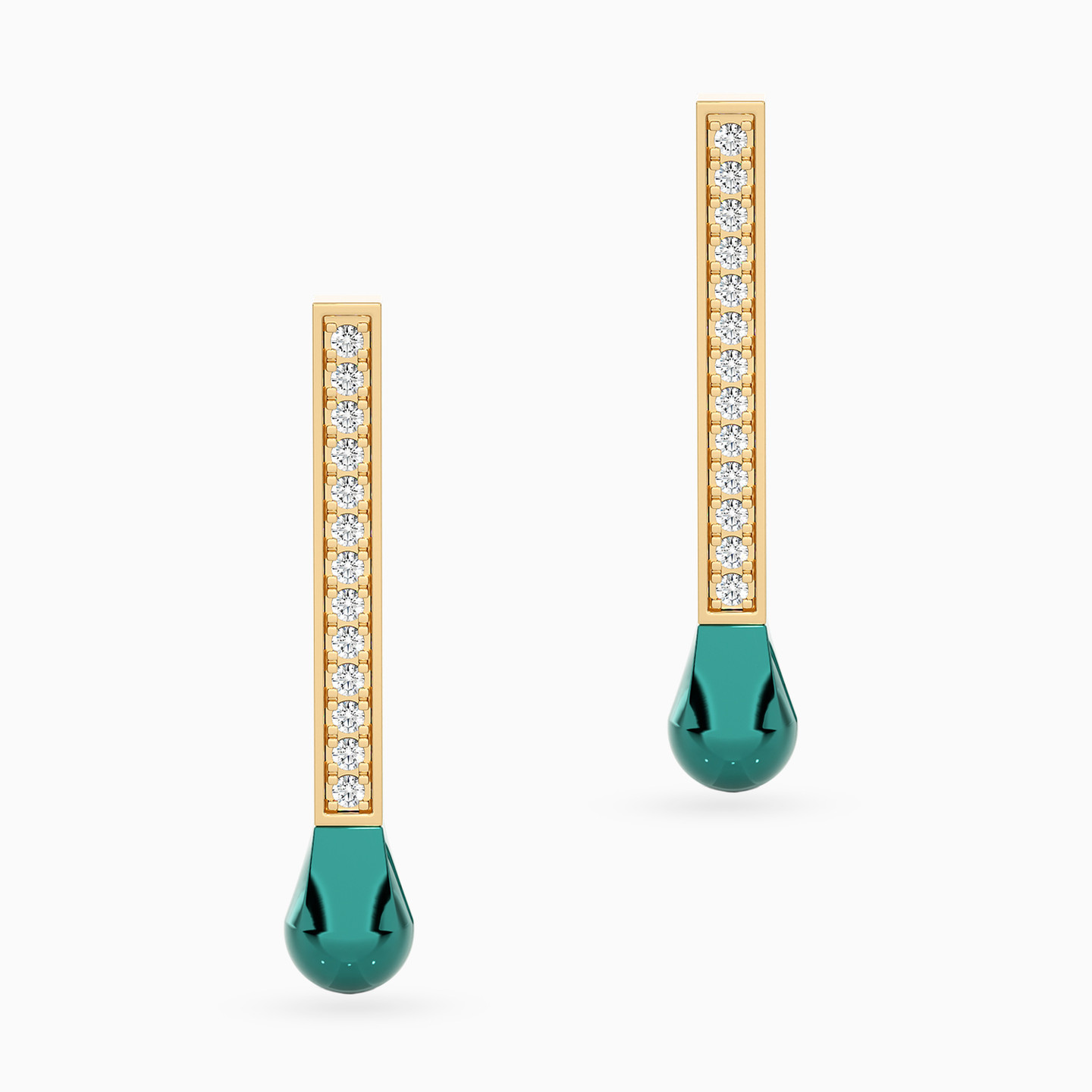 Matchstick Shaped Diamond & Enamel Coated Drop Earrings in 18K Gold - 3