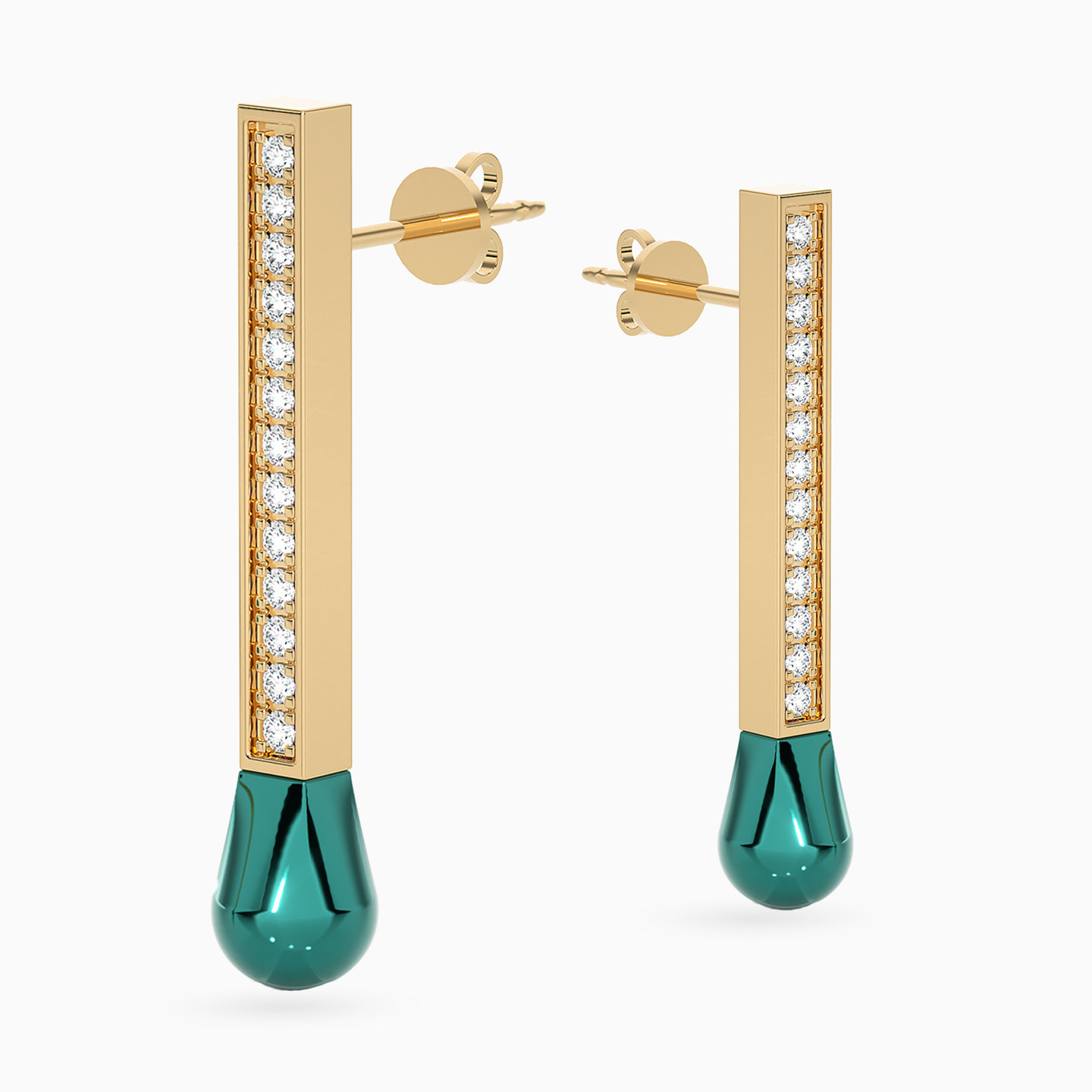 Matchstick Shaped Diamond & Enamel Coated Drop Earrings in 18K Gold - 4