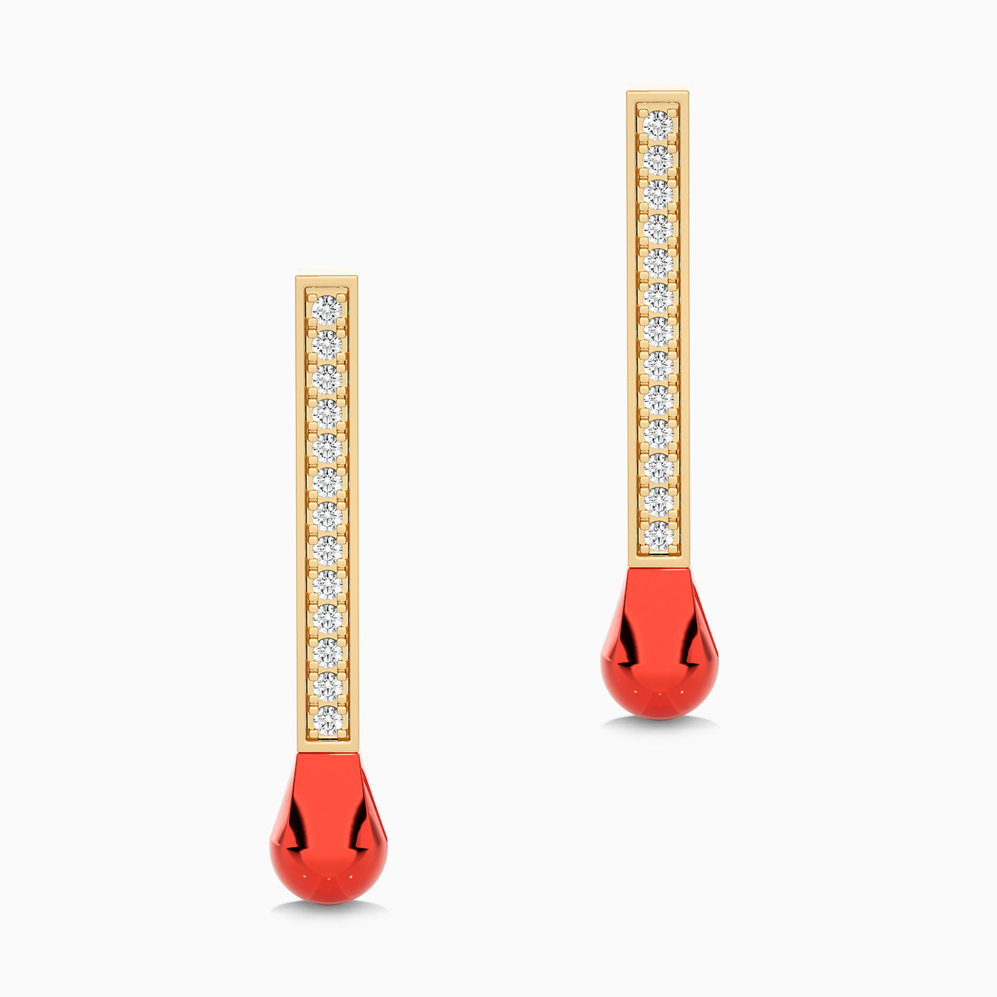 Matchstick Diamonds & Enamel Coated Drop Earrings in 18K Gold - 3 Matchstick Diamonds & Enamel Coated Drop Earrings in 18K Gold - 3