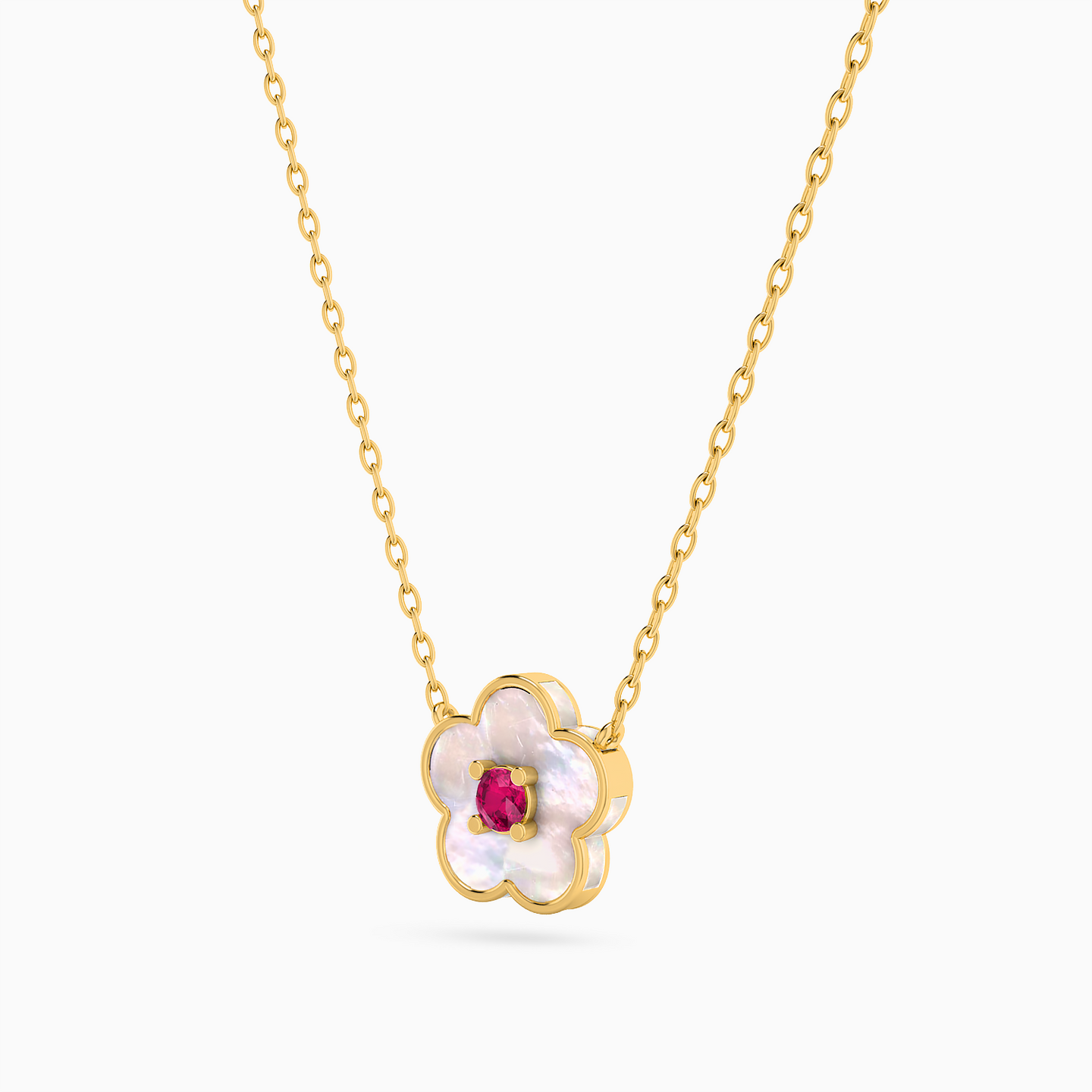 Flower Colored Stones Necklace In 18K Gold - 2