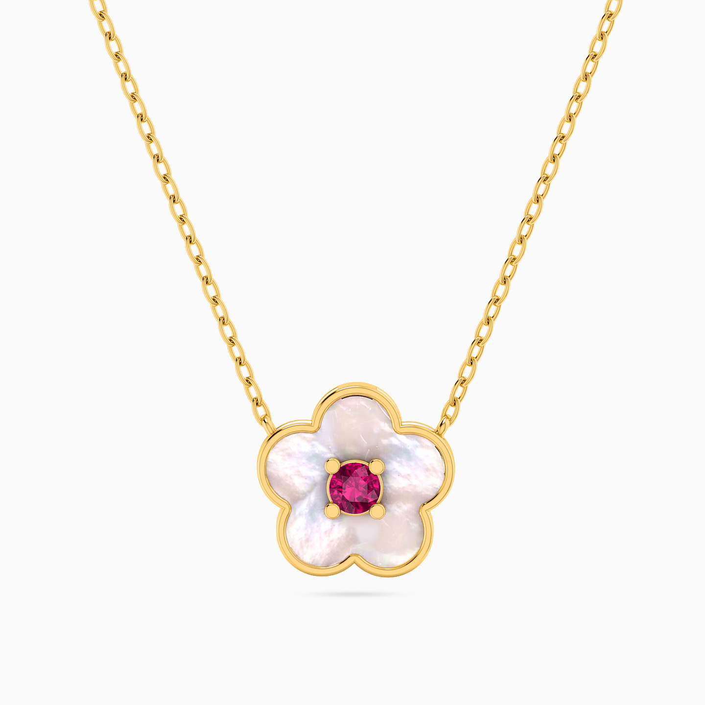 Flower Colored Stones Necklace In 18K Gold