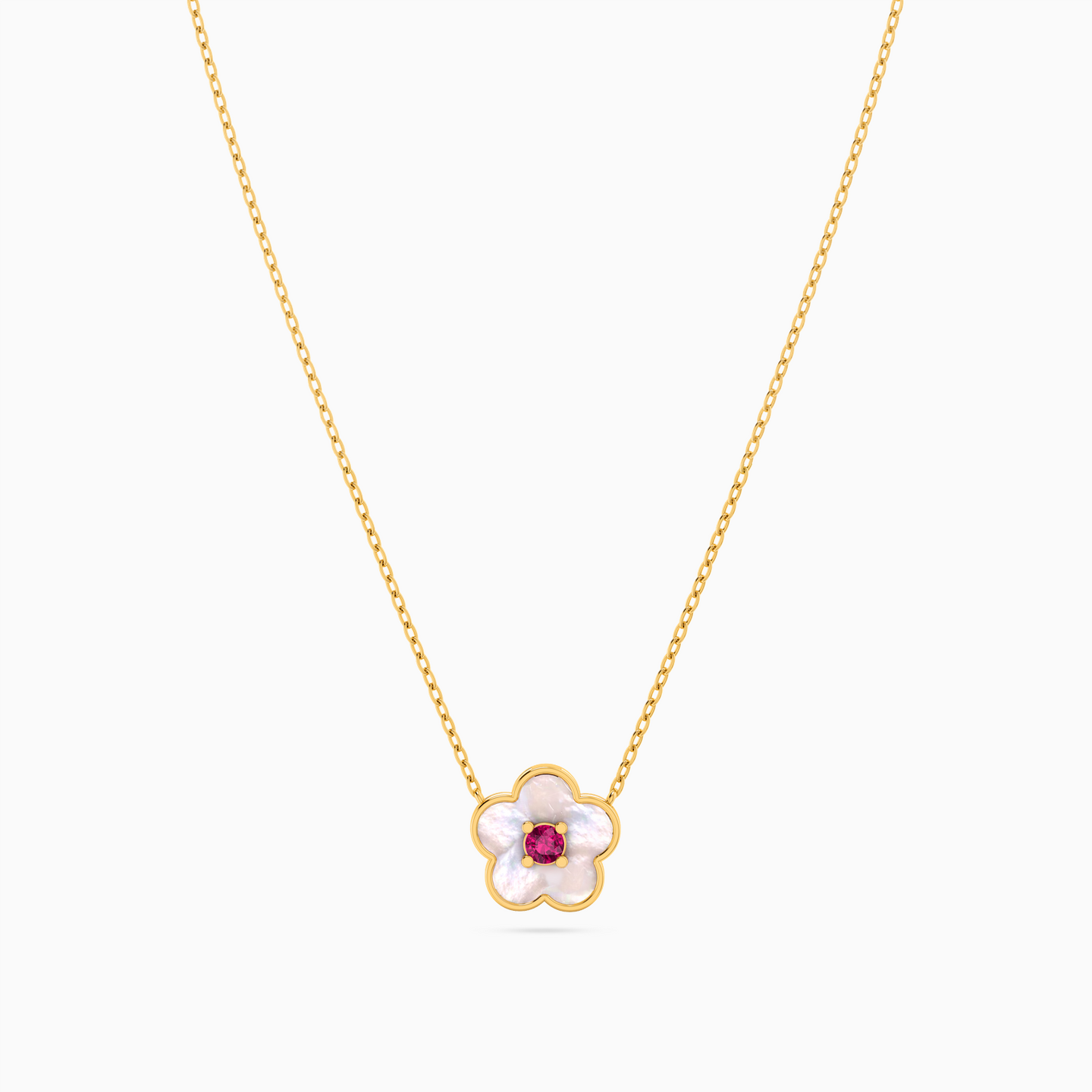 Flower Colored Stones Necklace in 18K Gold - 3 Flower Colored Stones Necklace in 18K Gold - 3
