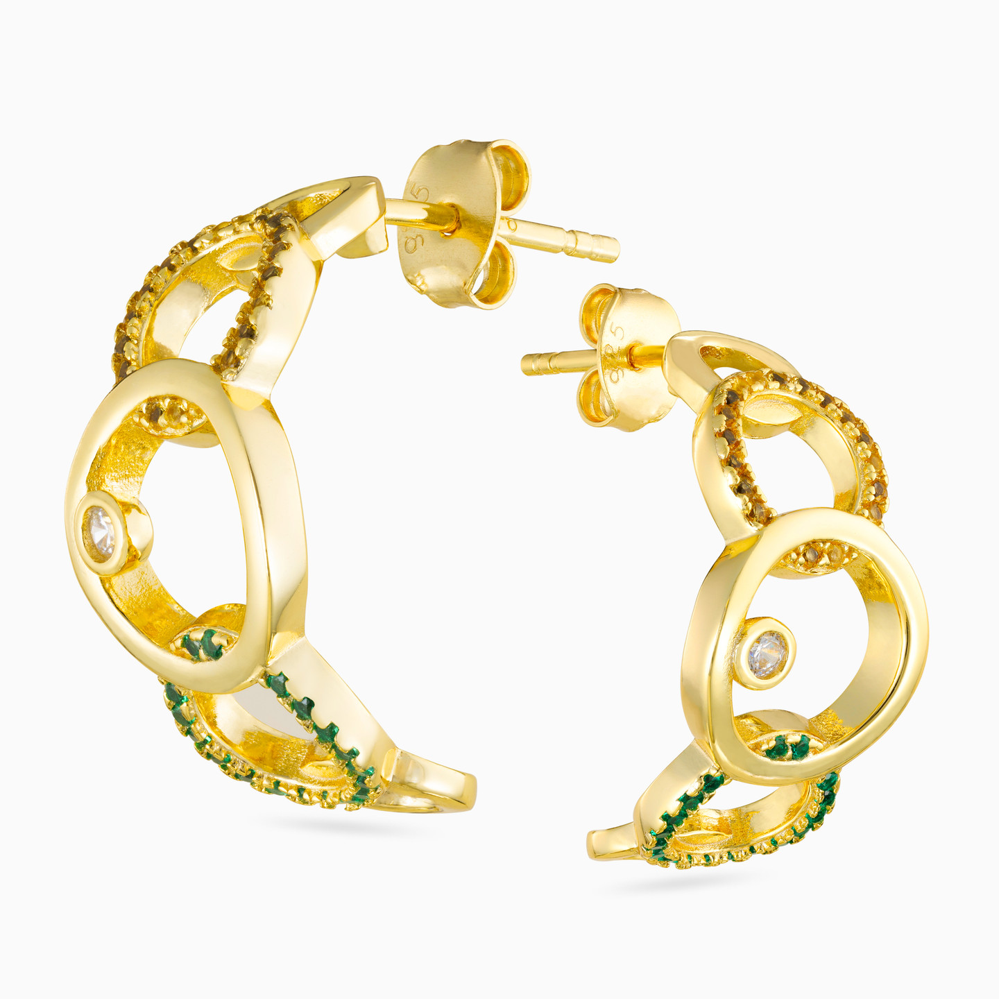 Circle Colored Stones Gold Plated Stud Earrings - 4 Circle Colored Stones Gold Plated Stud Earrings - 4