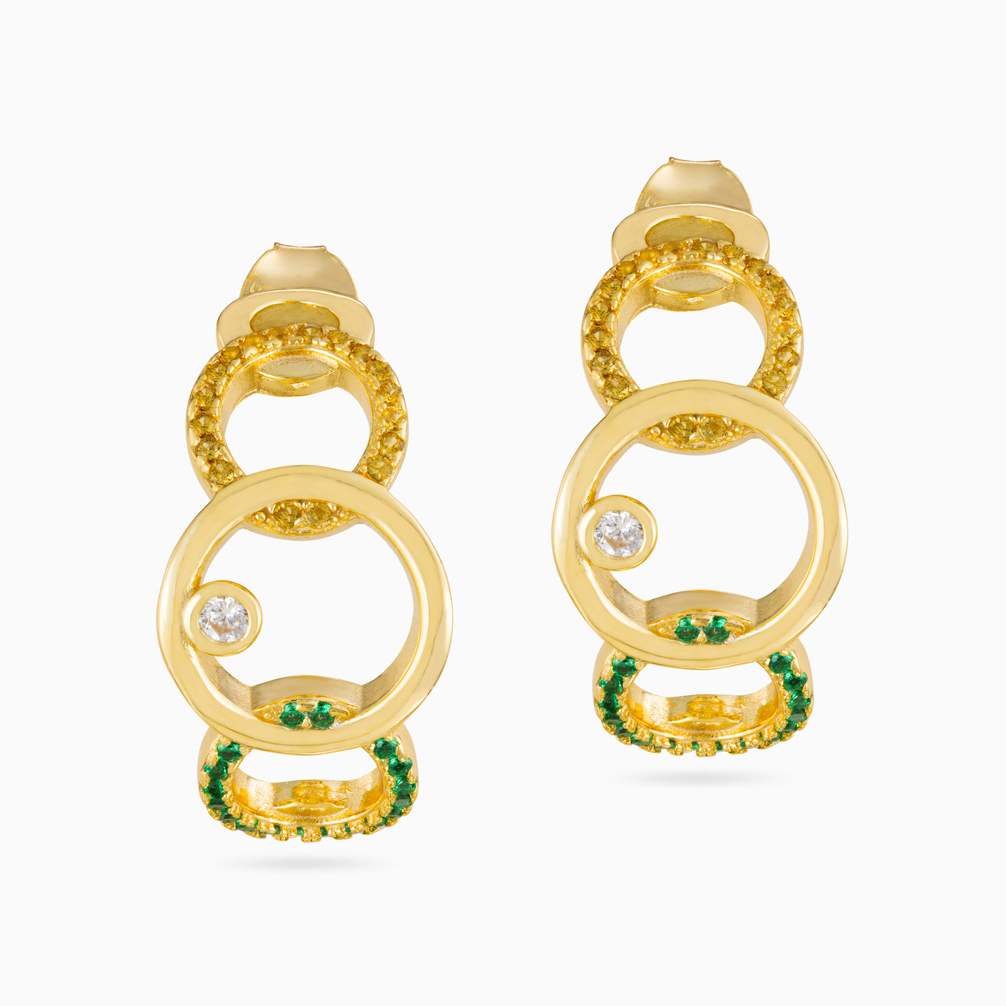 Circle Colored Stones Gold Plated Stud Earrings Circle Colored Stones Gold Plated Stud Earrings