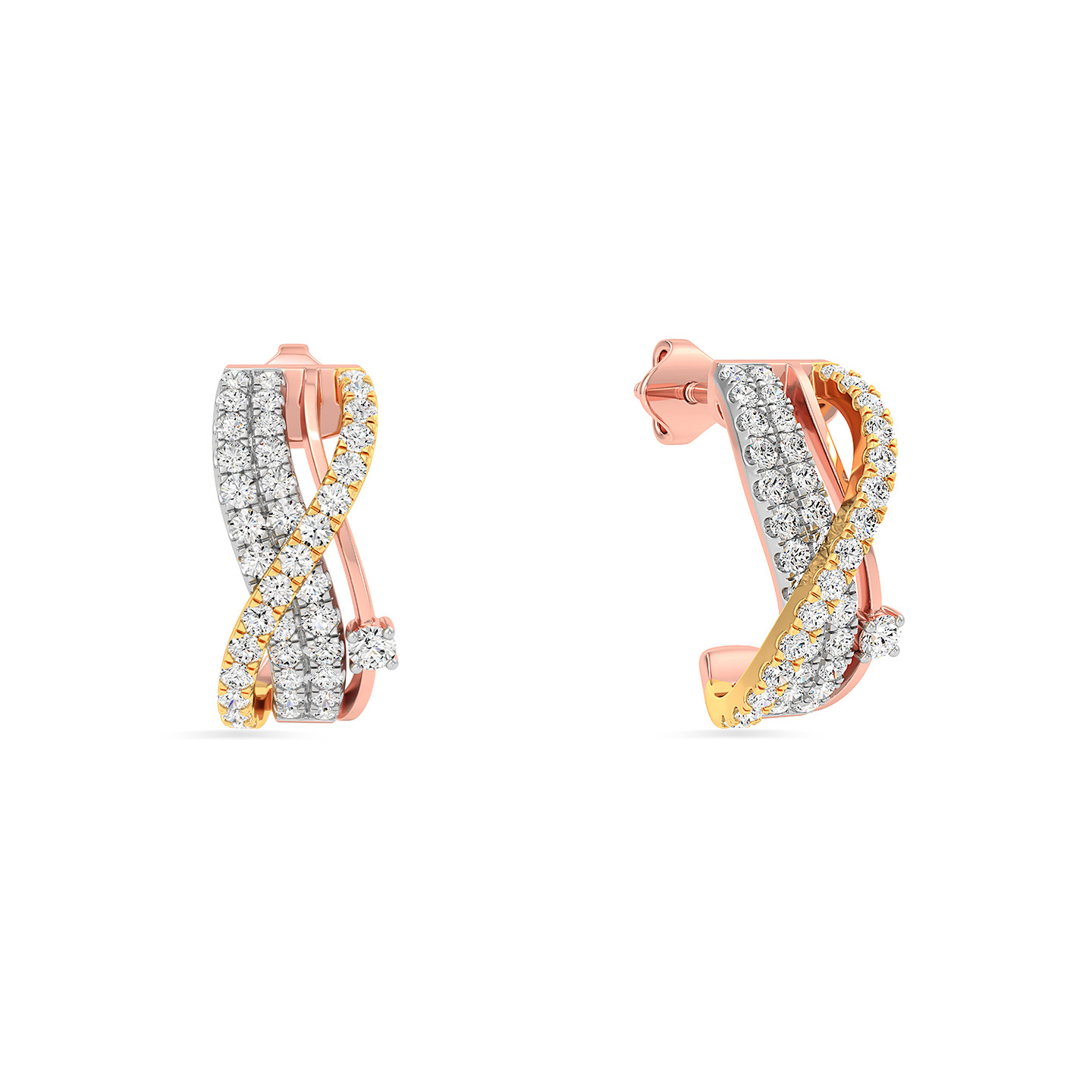 أقراط دائرية ذهب متقاطعة عيار 18 قيراط مزينة بالألماس أقراط دائرية ذهب متقاطعة عيار 18 قيراط مزينة بالألماس