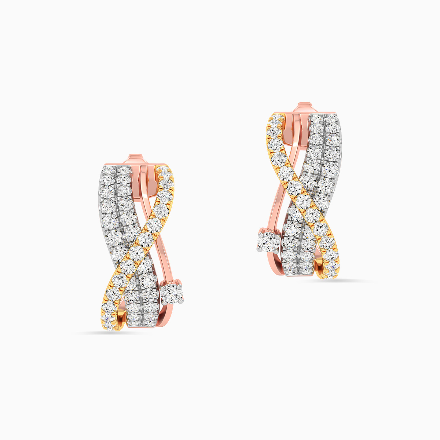 أقراط دائرية ذهب متقاطعة عيار 18 قيراط مزينة بالألماس - 2 أقراط دائرية ذهب متقاطعة عيار 18 قيراط مزينة بالألماس - 2