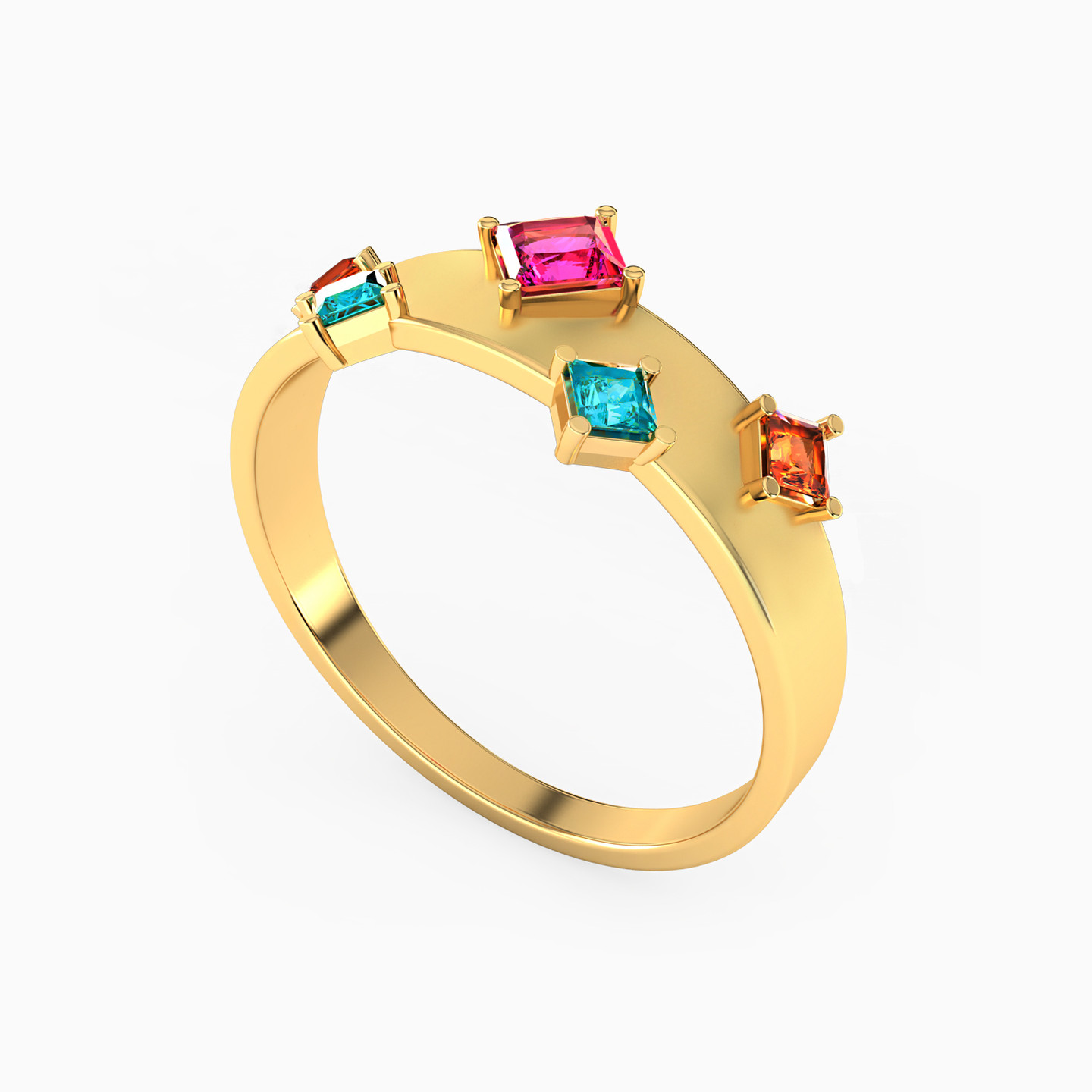 Square Colored Stones Ring in 18K Gold - 2 Square Colored Stones Ring in 18K Gold - 2