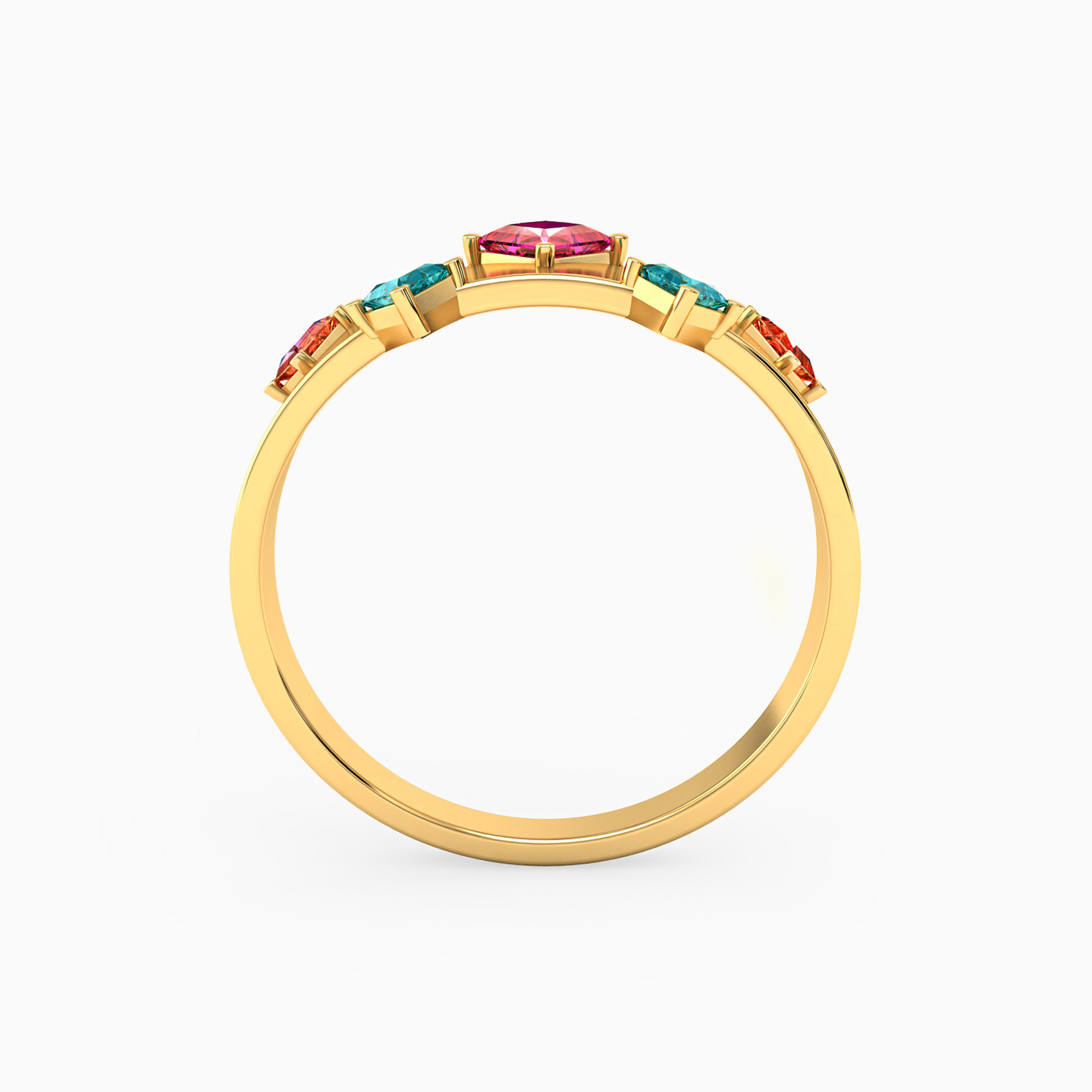Square Colored Stones Ring in 18K Gold - 3 Square Colored Stones Ring in 18K Gold - 3