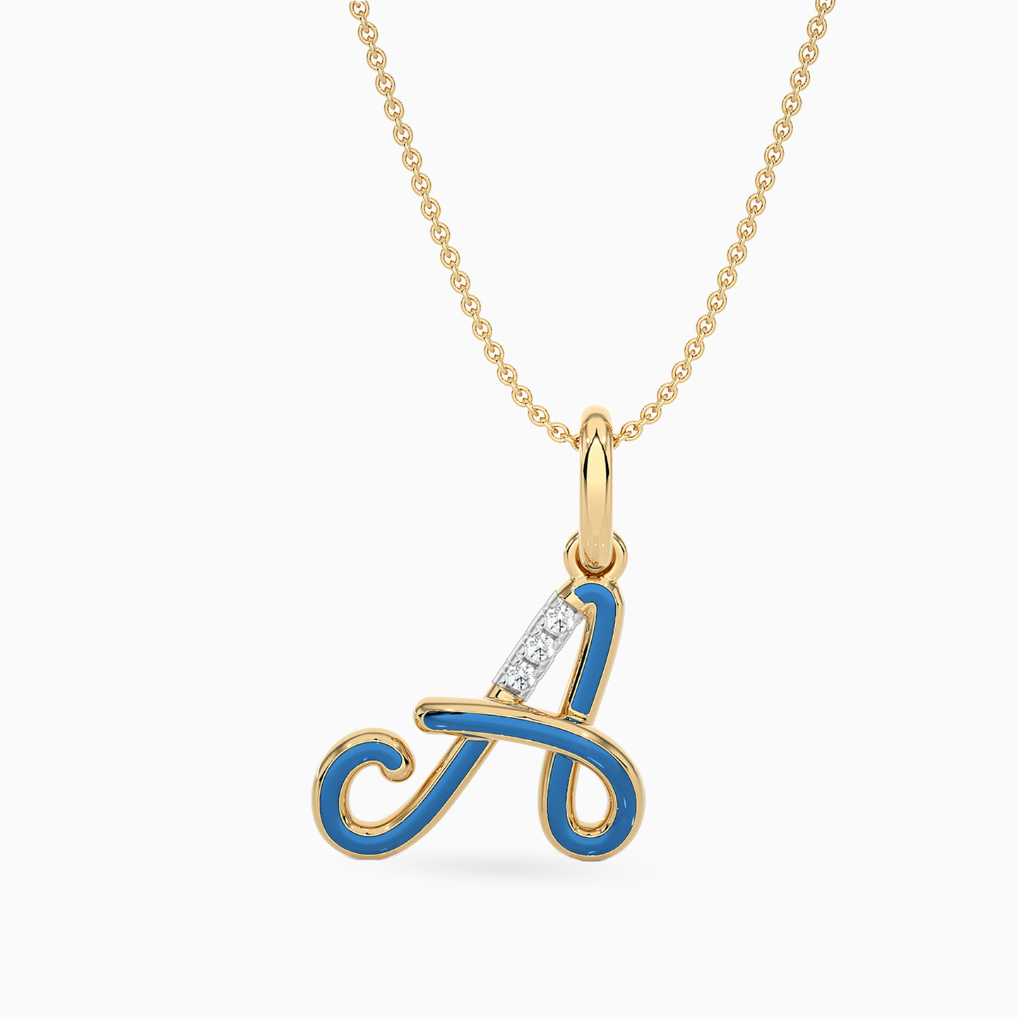 Letter A Diamond & Enamel Coated Pendant in 18K Gold