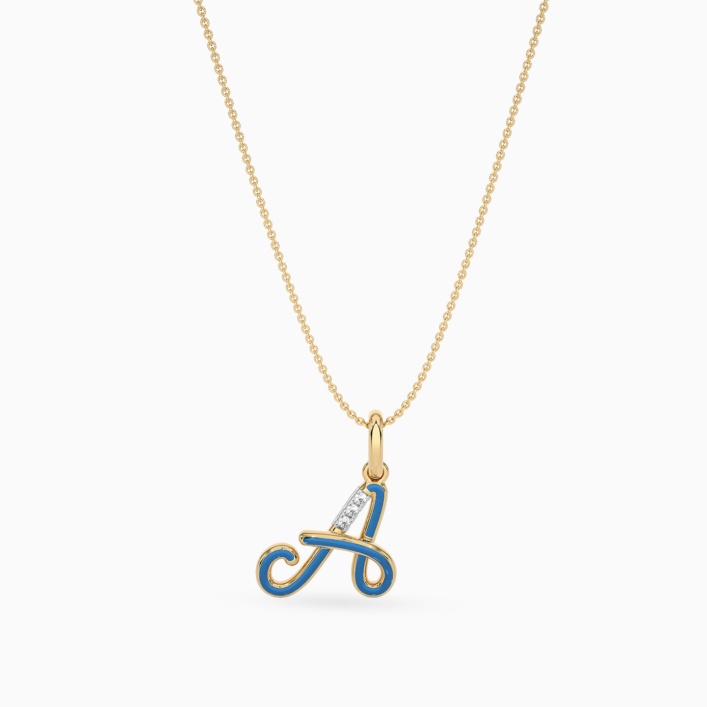 Letter A Diamond & Enamel Coated Pendant in 18K Gold - 4