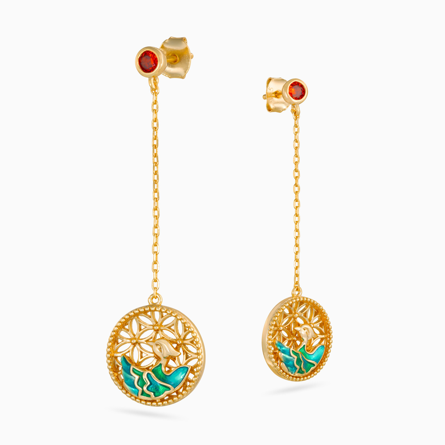 Bird Colored Stones & Enamel Coated Gold Plated Drop Earrings - 3 Bird Colored Stones & Enamel Coated Gold Plated Drop Earrings - 3