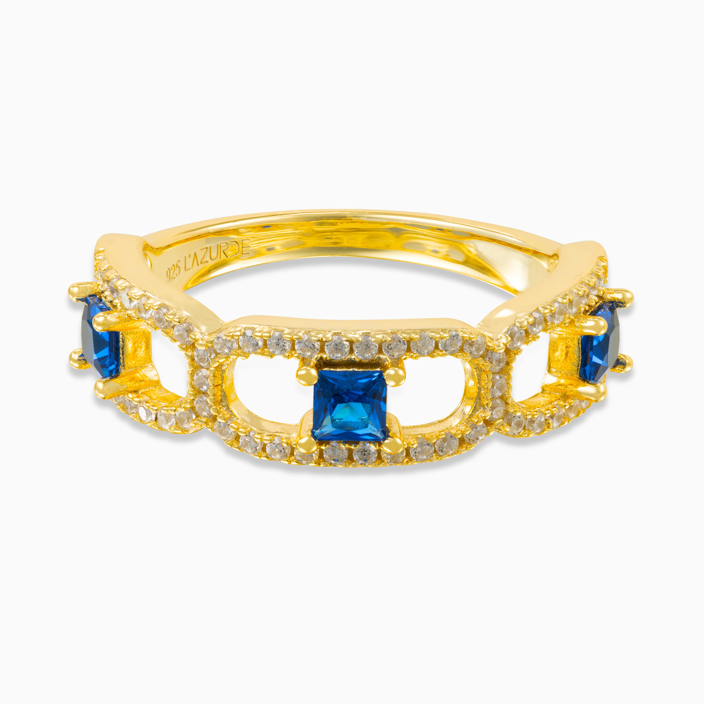 Link Blue Stone Gold Plated Ring Link Blue Stone Gold Plated Ring
